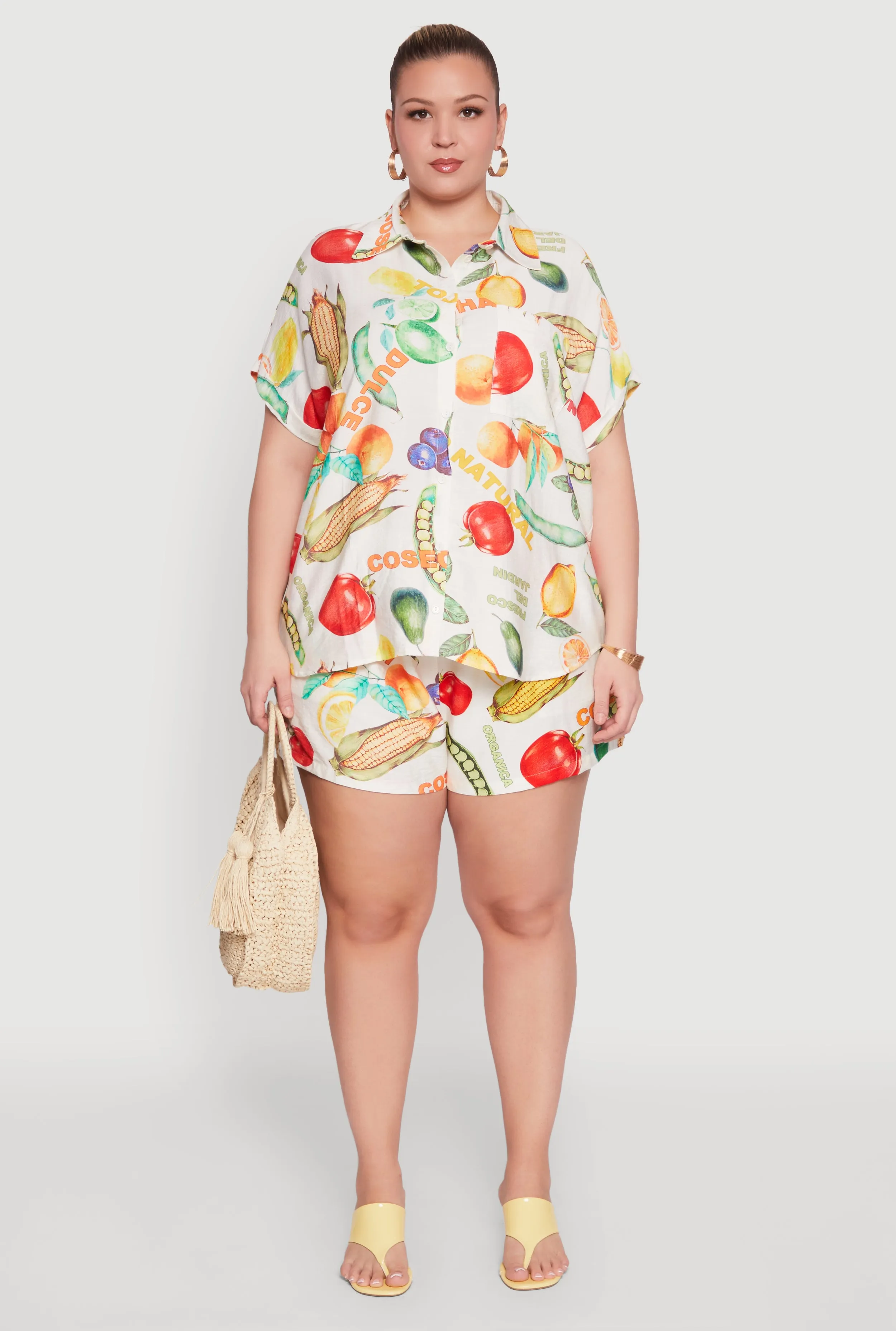 Plus Size Fruit Print Button Front Short Sleeve Shirt sold by Rainbow product image thumbnail 2