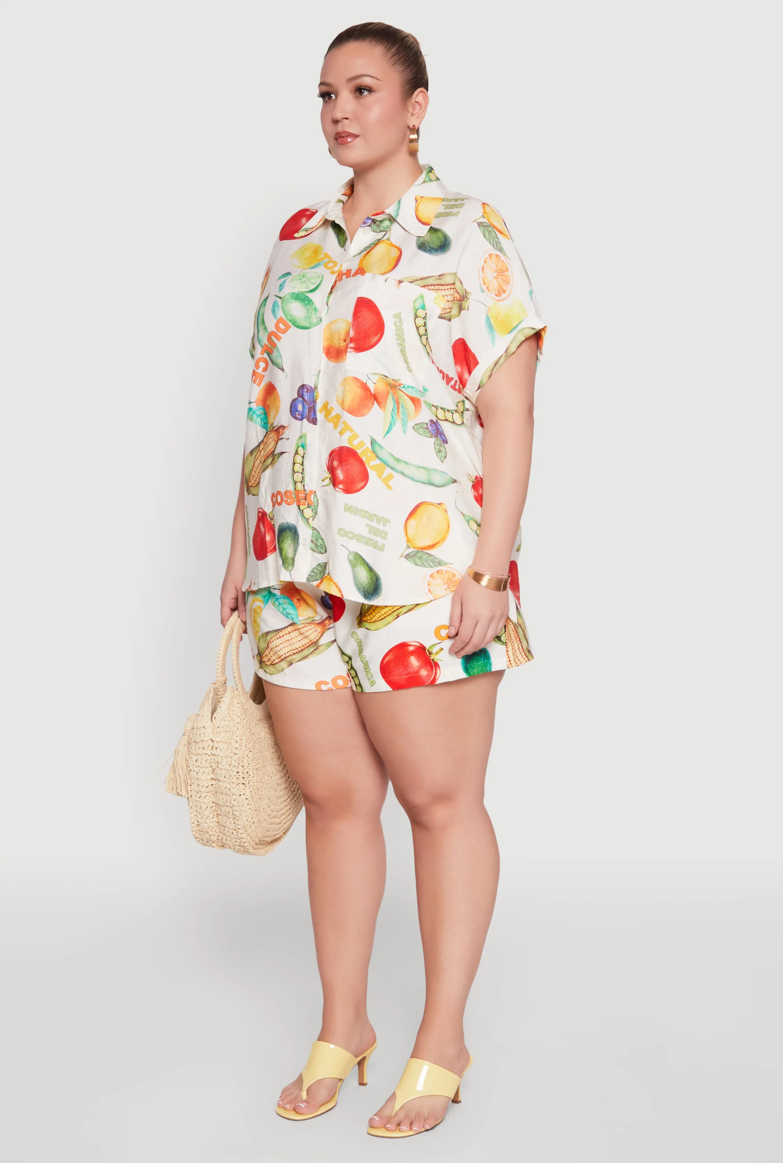 Plus Size Fruit Print Button Front Short Sleeve Shirt sold by Rainbow product image thumbnail 5