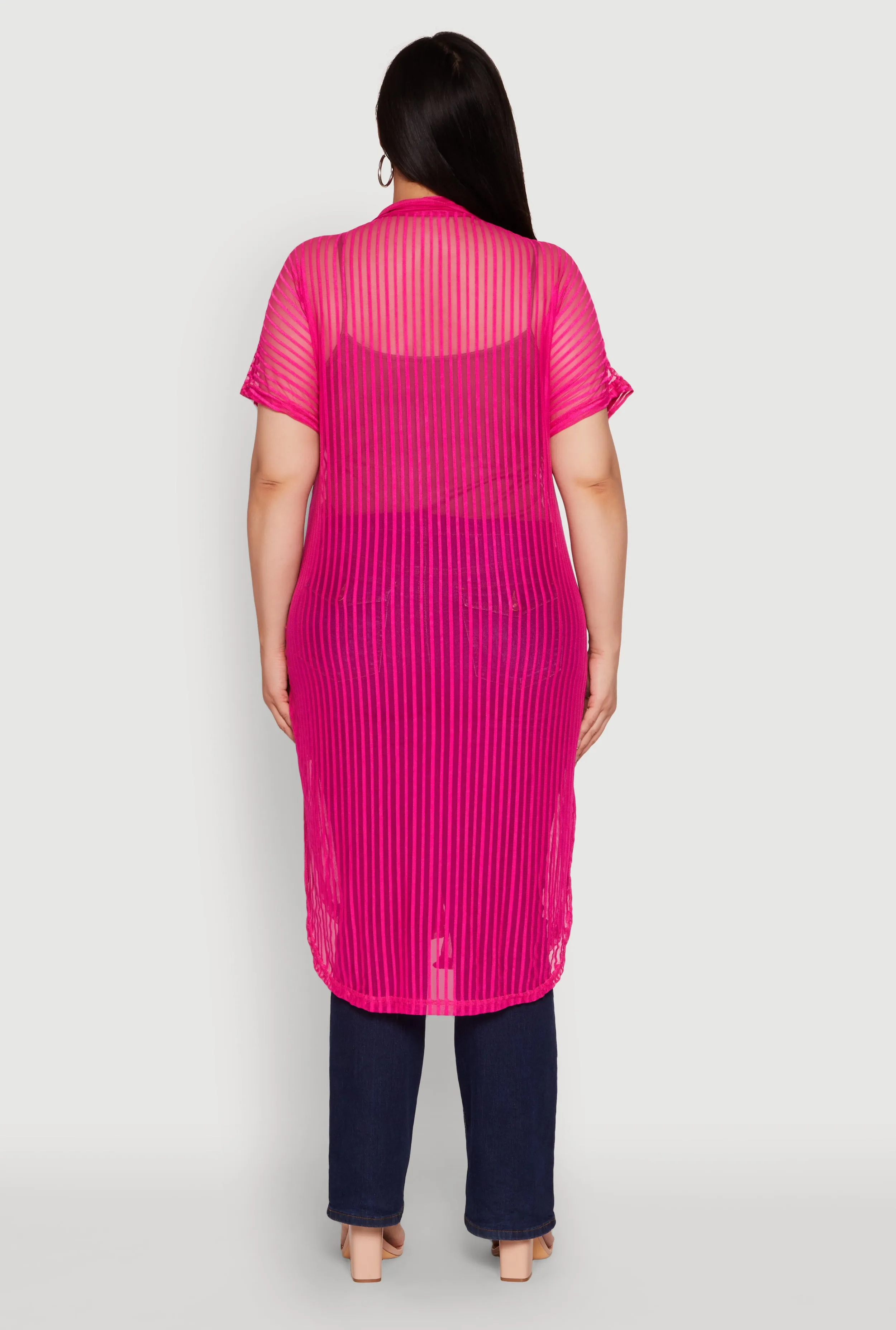 Plus Size Mesh Button Front Side Slit Shirt sold by Rainbow product image thumbnail 5