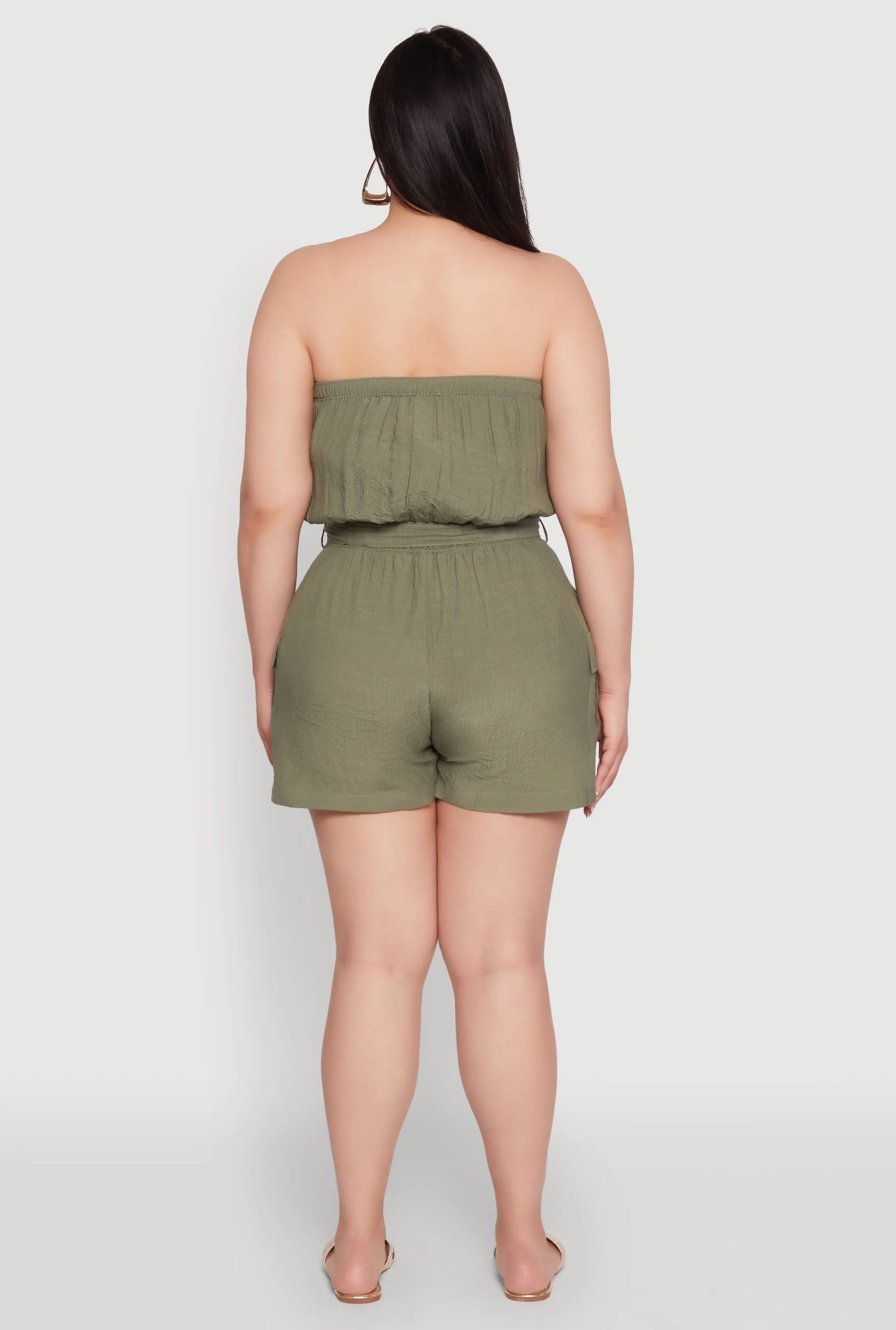 Plus Size Strapless Tie Waist Belted Romper with Faux Buttons sold by Rainbow product image thumbnail 5