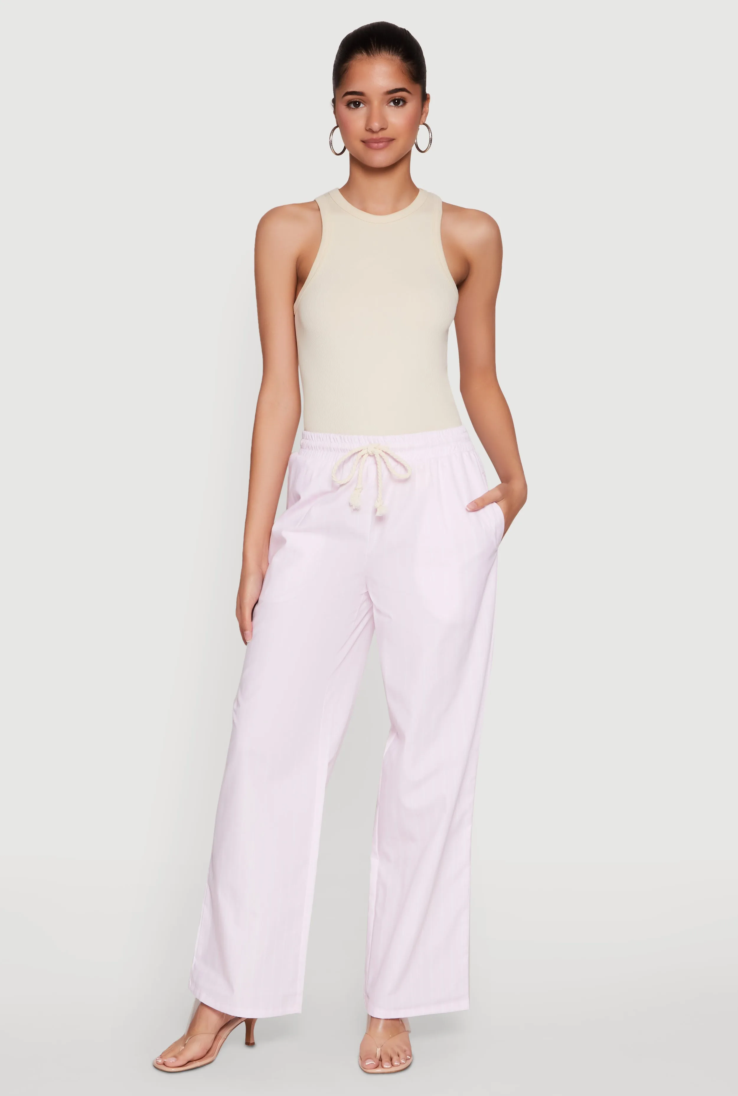 Casual Striped Drawstring Waist Wide Leg Pants sold by Rainbow