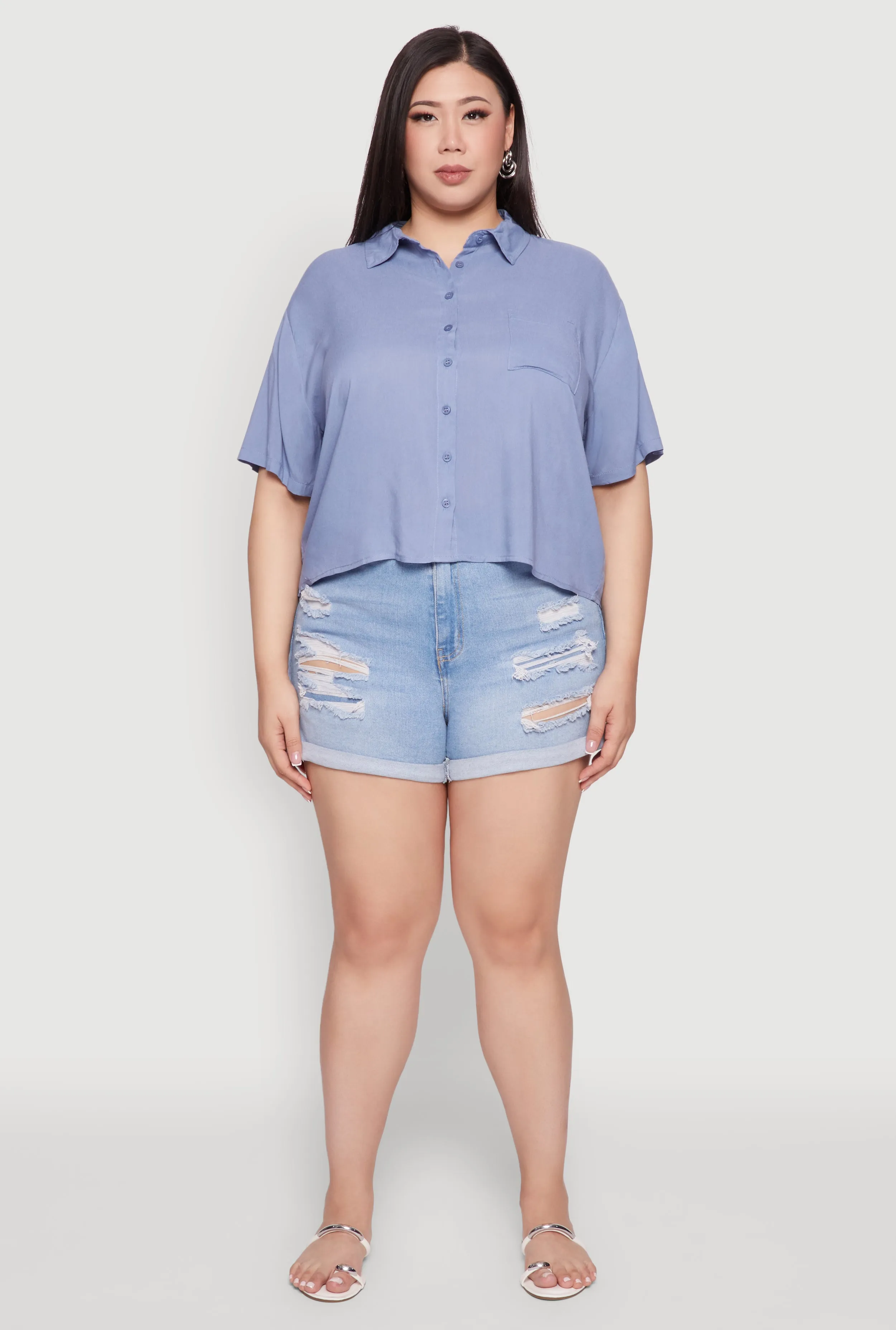 Plus Size Chic Boxy Button Front Short Sleeve Shirt sold by Rainbow product image thumbnail 3