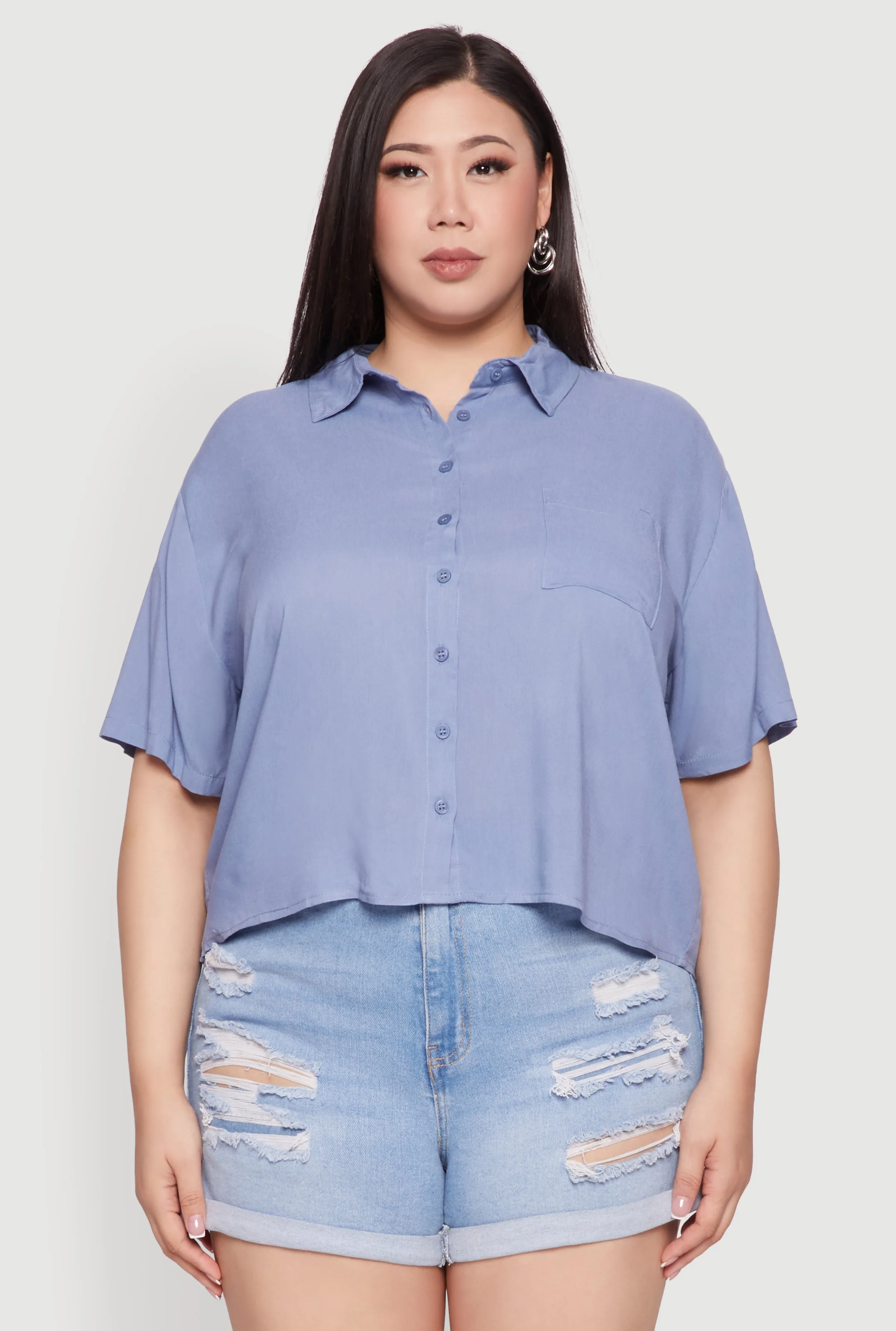 Plus Size Chic Boxy Button Front Short Sleeve Shirt sold by Rainbow product image thumbnail 2
