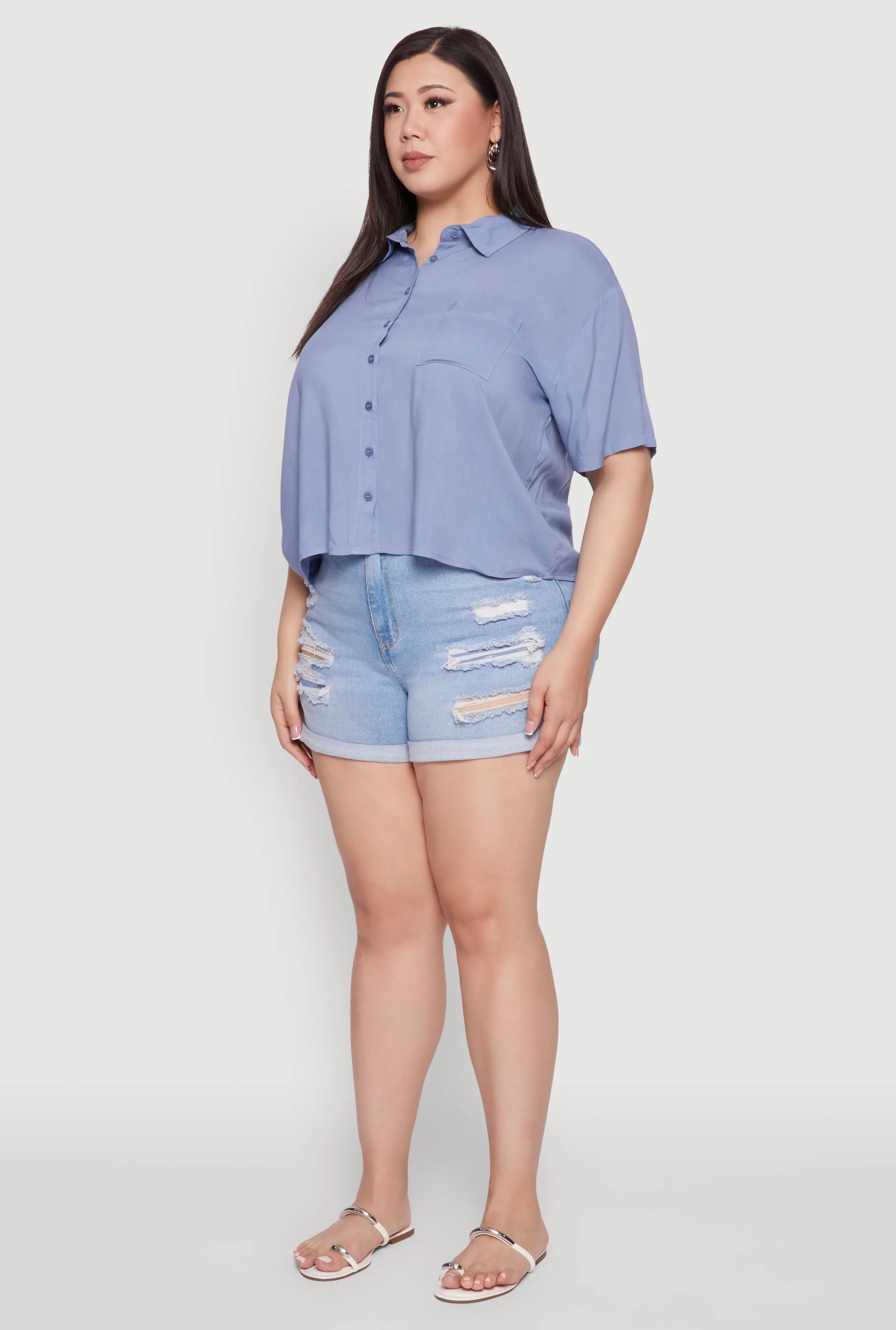 Plus Size Chic Boxy Button Front Short Sleeve Shirt sold by Rainbow product image thumbnail 5