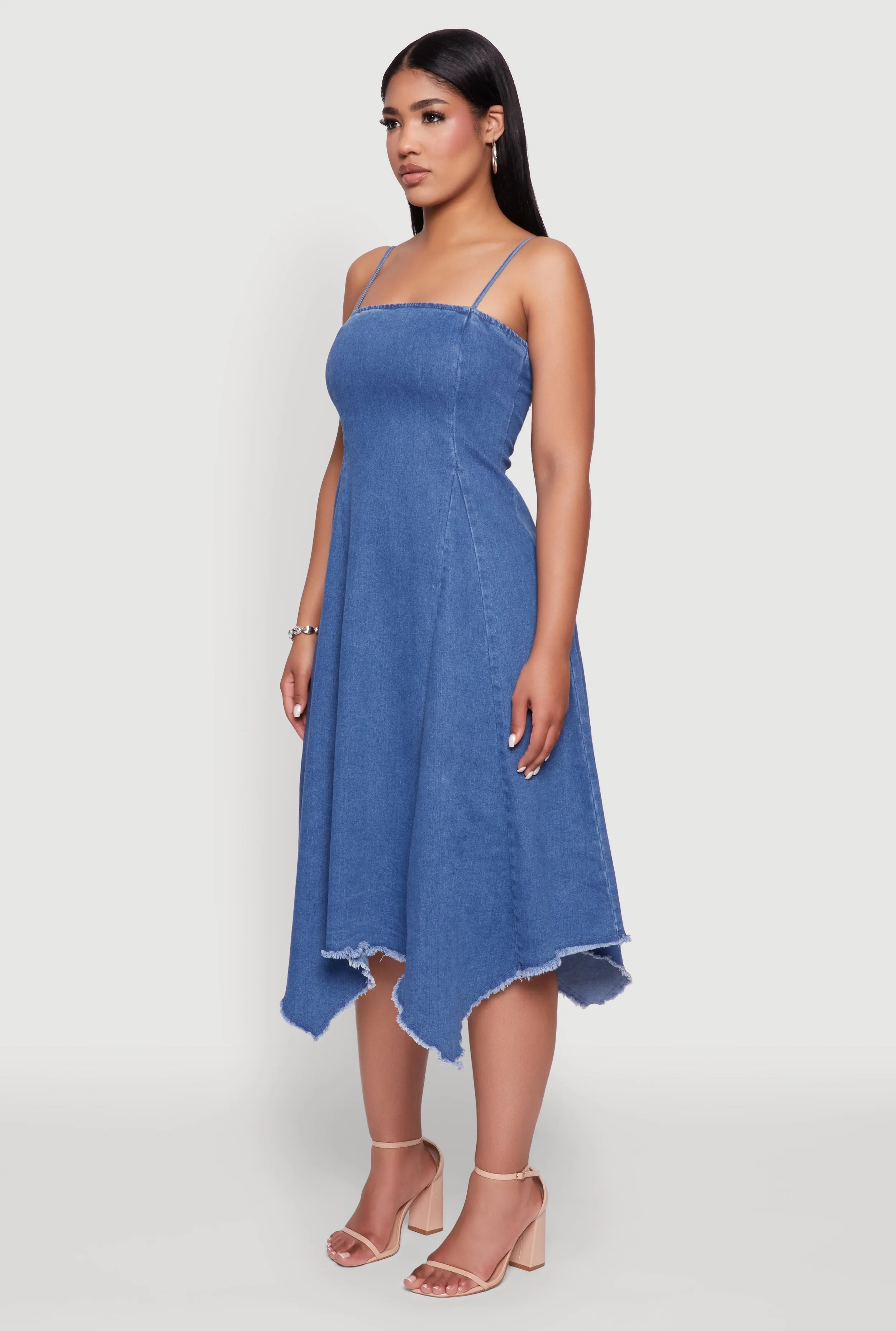 Chic Denim Dress with Square Neck and Frayed Details sold by Rainbow product image thumbnail 3