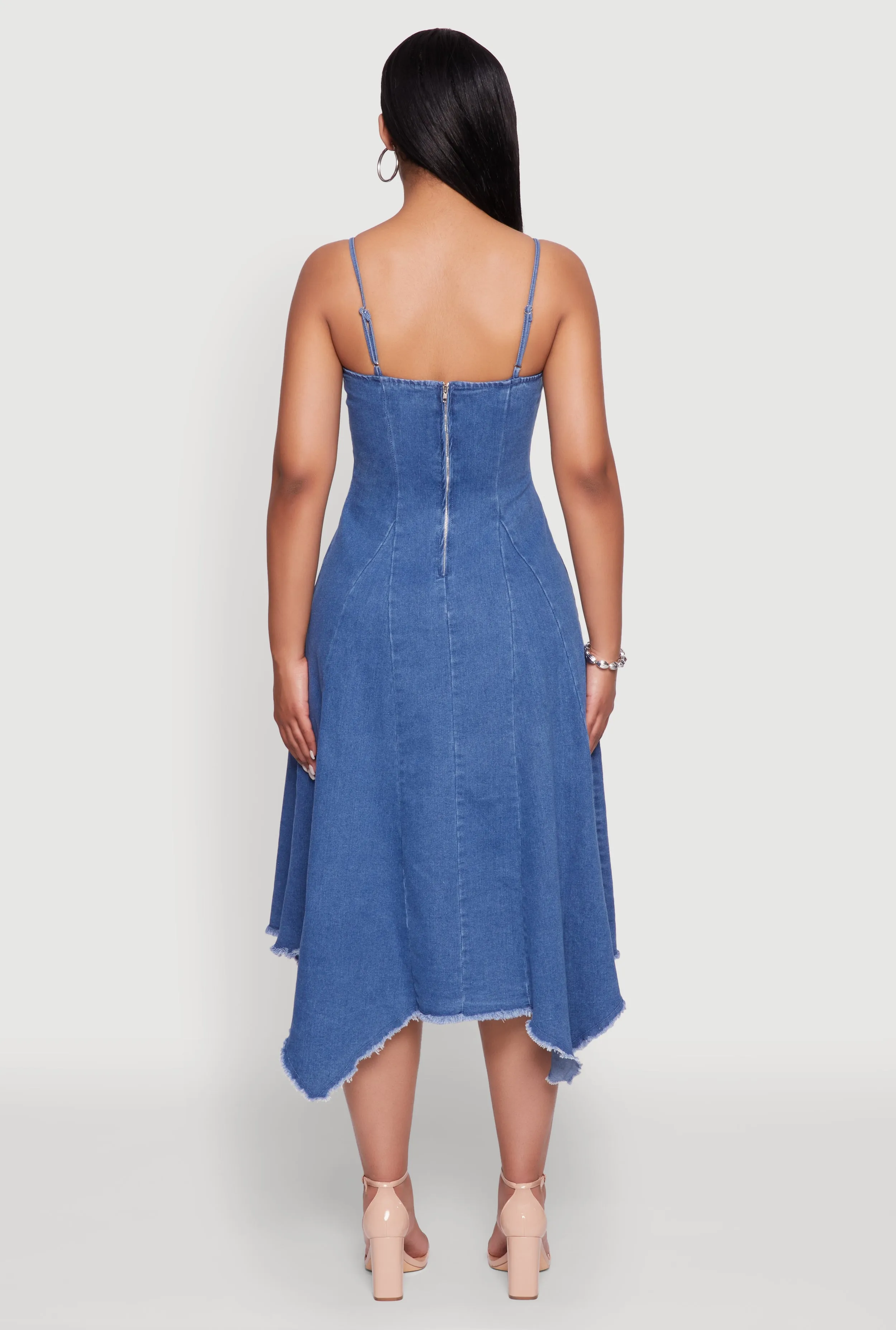 Chic Denim Dress with Square Neck and Frayed Details sold by Rainbow product image thumbnail 5