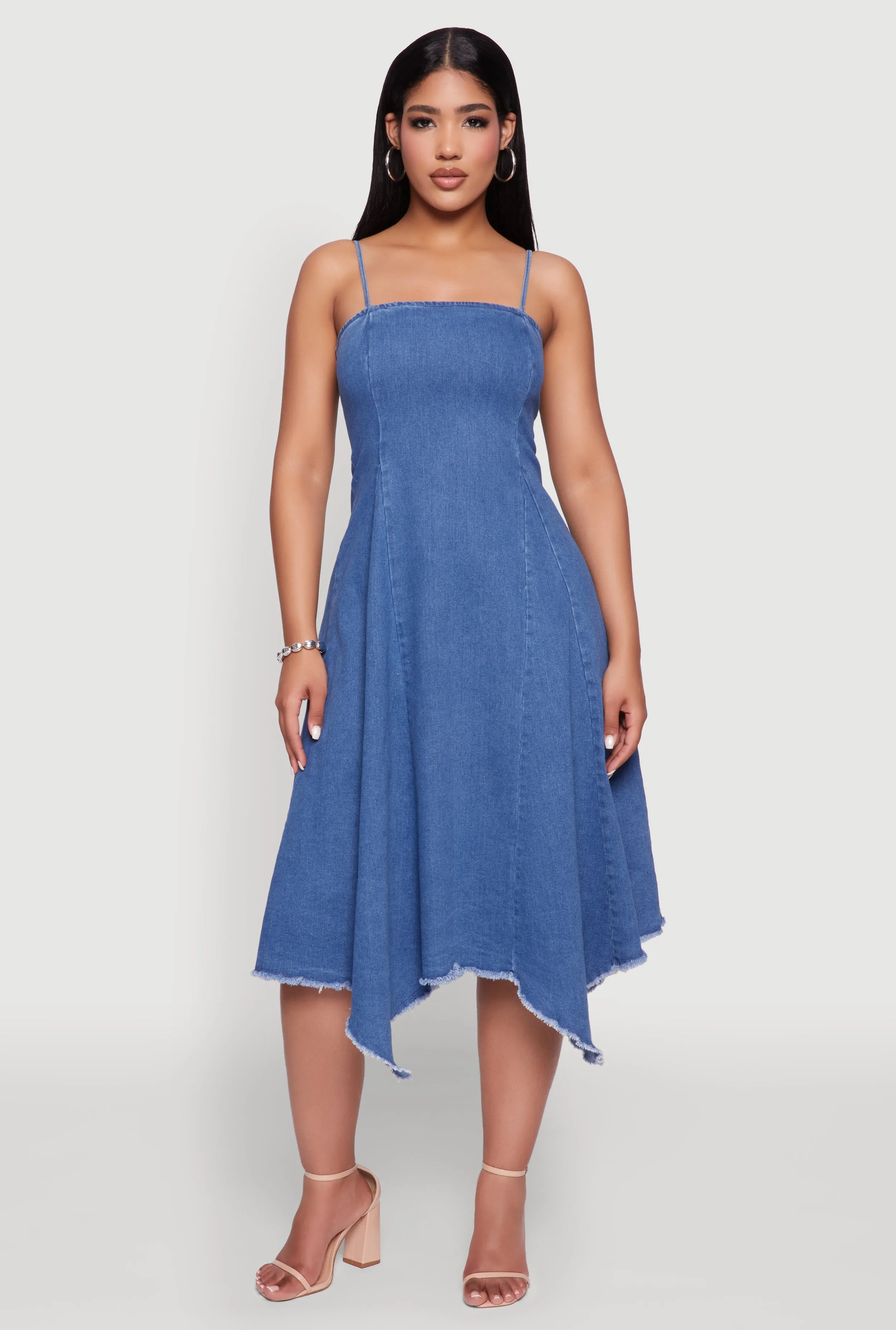 Chic Denim Dress with Square Neck and Frayed Details sold by Rainbow product image thumbnail 2