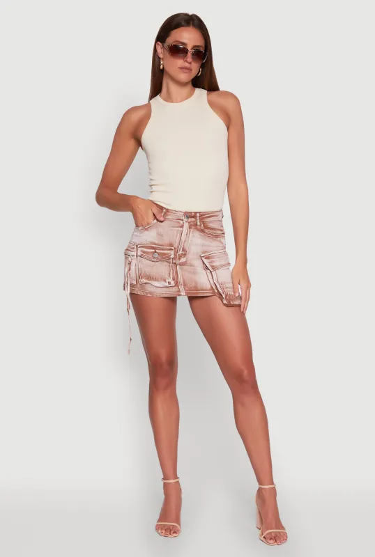 Daisy Mineral Wash High Waisted Mini Denim Skirt with Cargo Pockets sold by Rainbow