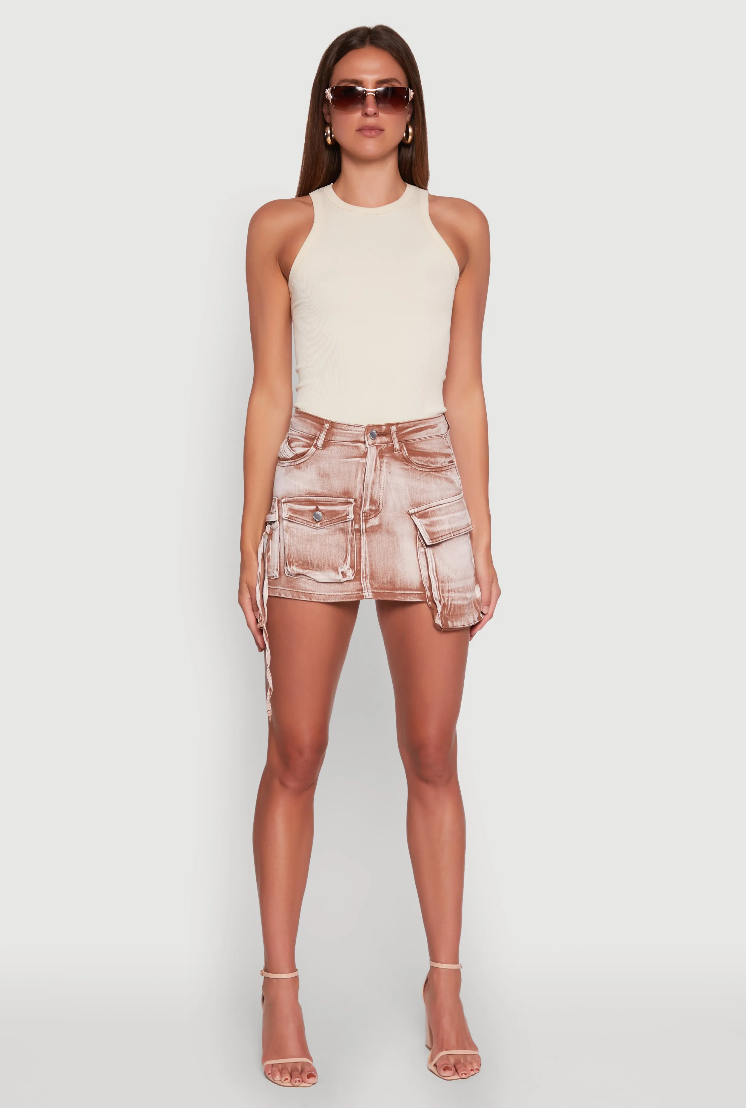 Daisy Mineral Wash High Waisted Mini Denim Skirt with Cargo Pockets sold by Rainbow product image thumbnail 2