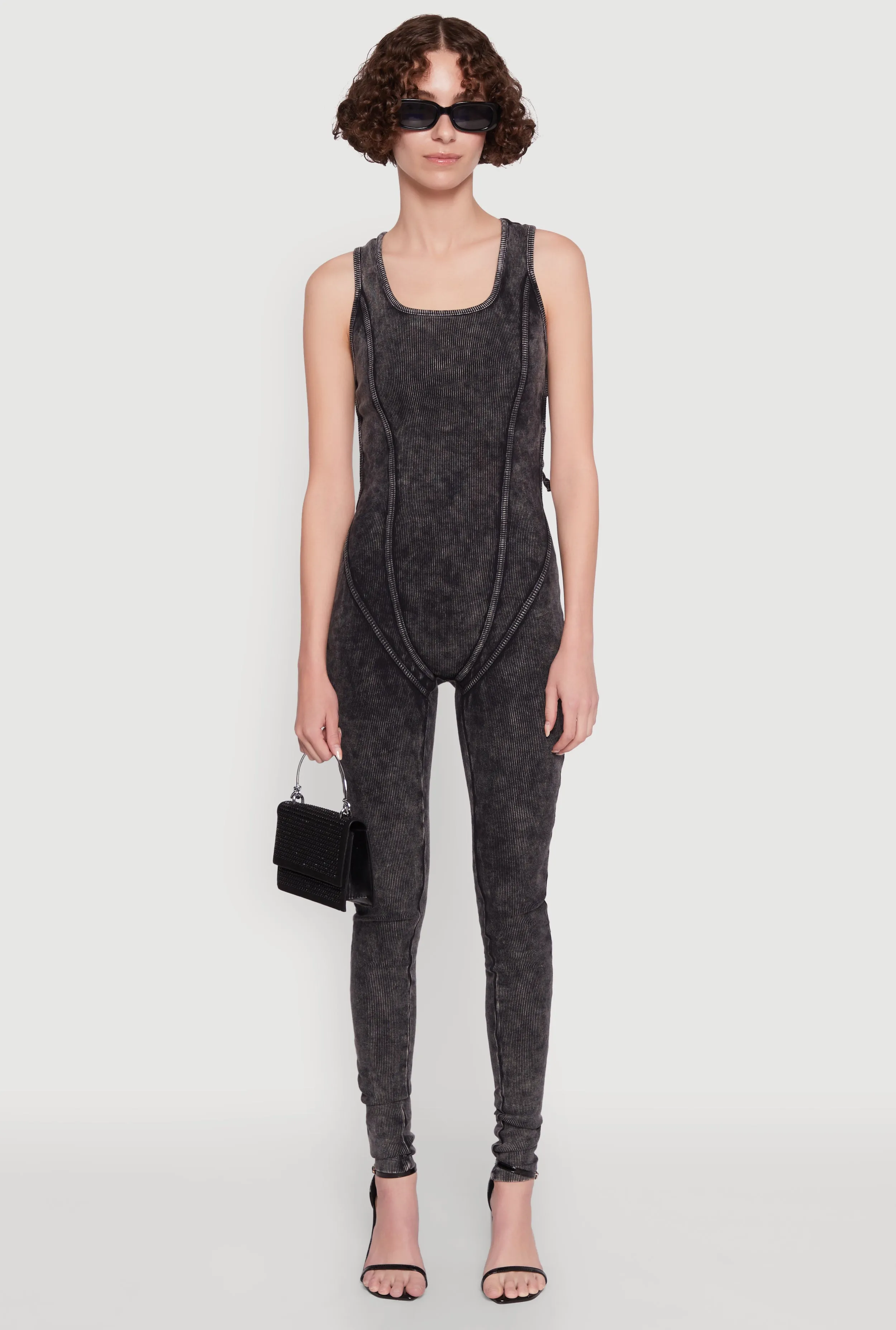 Mineral Wash Lace Up Back Pintuck Jumpsuit sold by Rainbow product image thumbnail 2