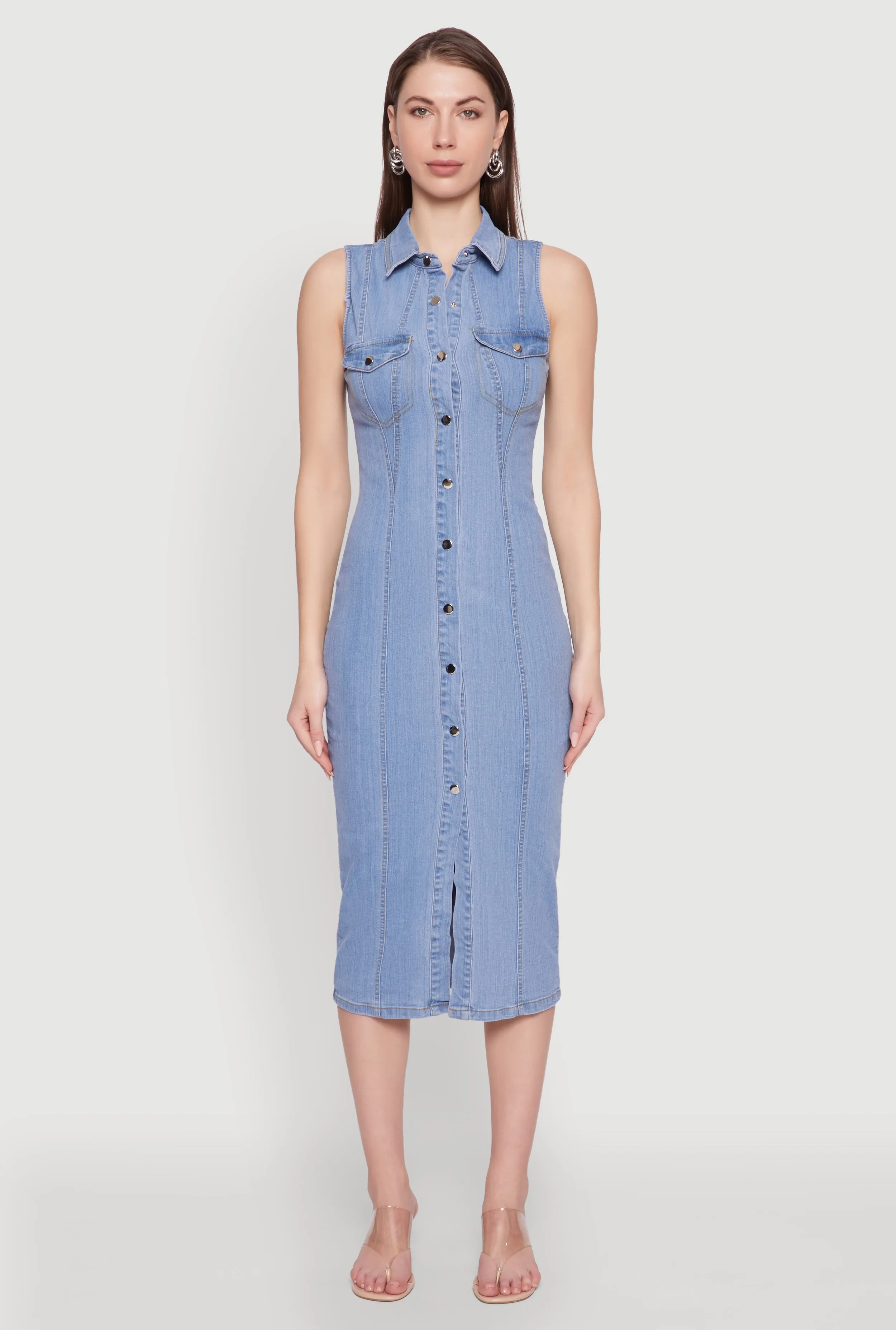 Haute Monde Denim Sleeveless Shirt Collar Dress sold by Rainbow product image thumbnail 2