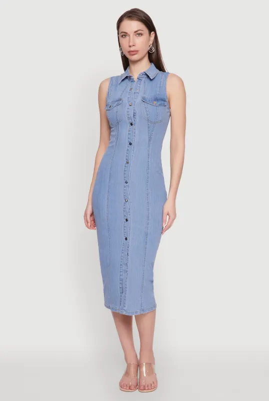 Haute Monde Denim Sleeveless Shirt Collar Dress sold by Rainbow