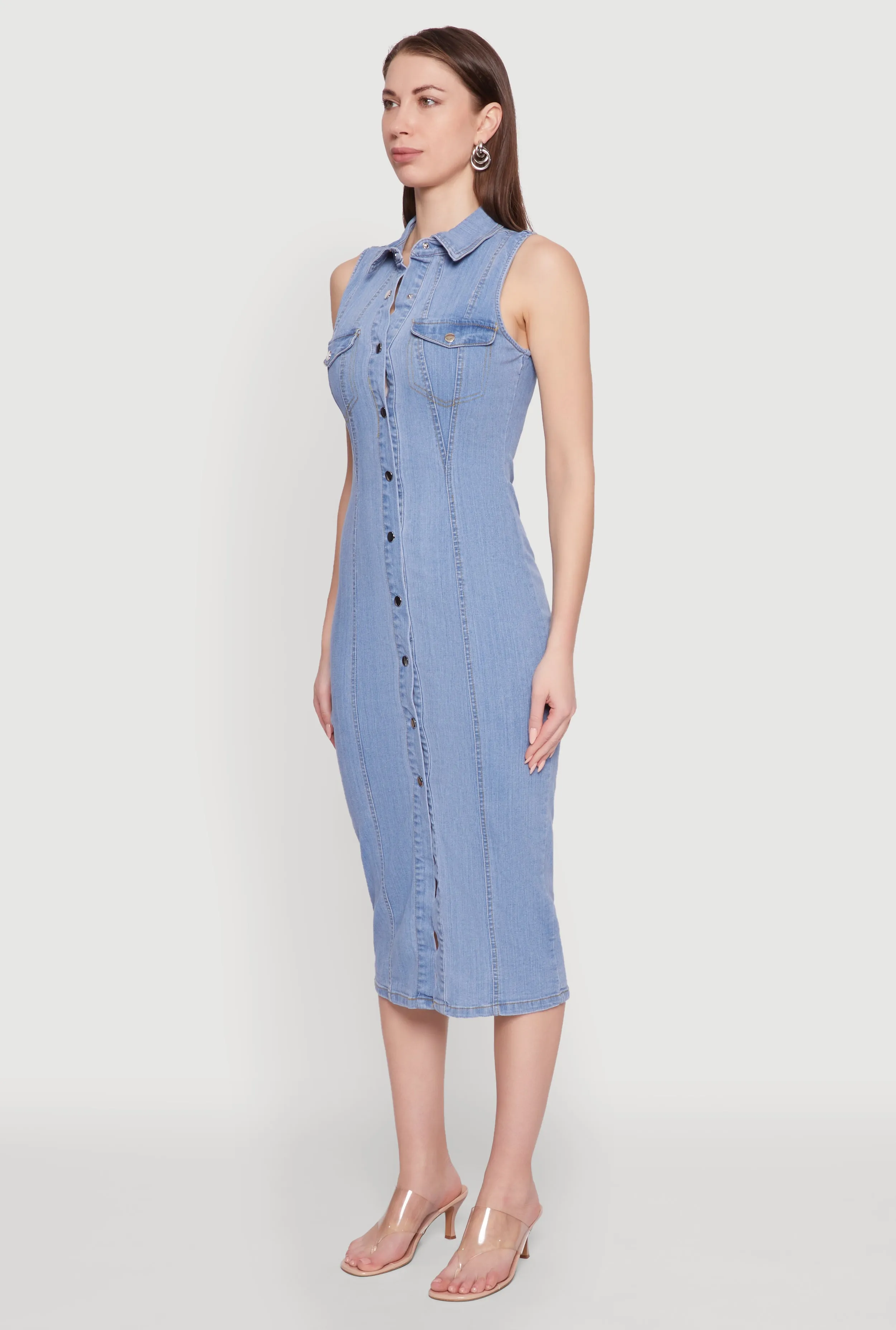 Haute Monde Denim Sleeveless Shirt Collar Dress sold by Rainbow product image thumbnail 3