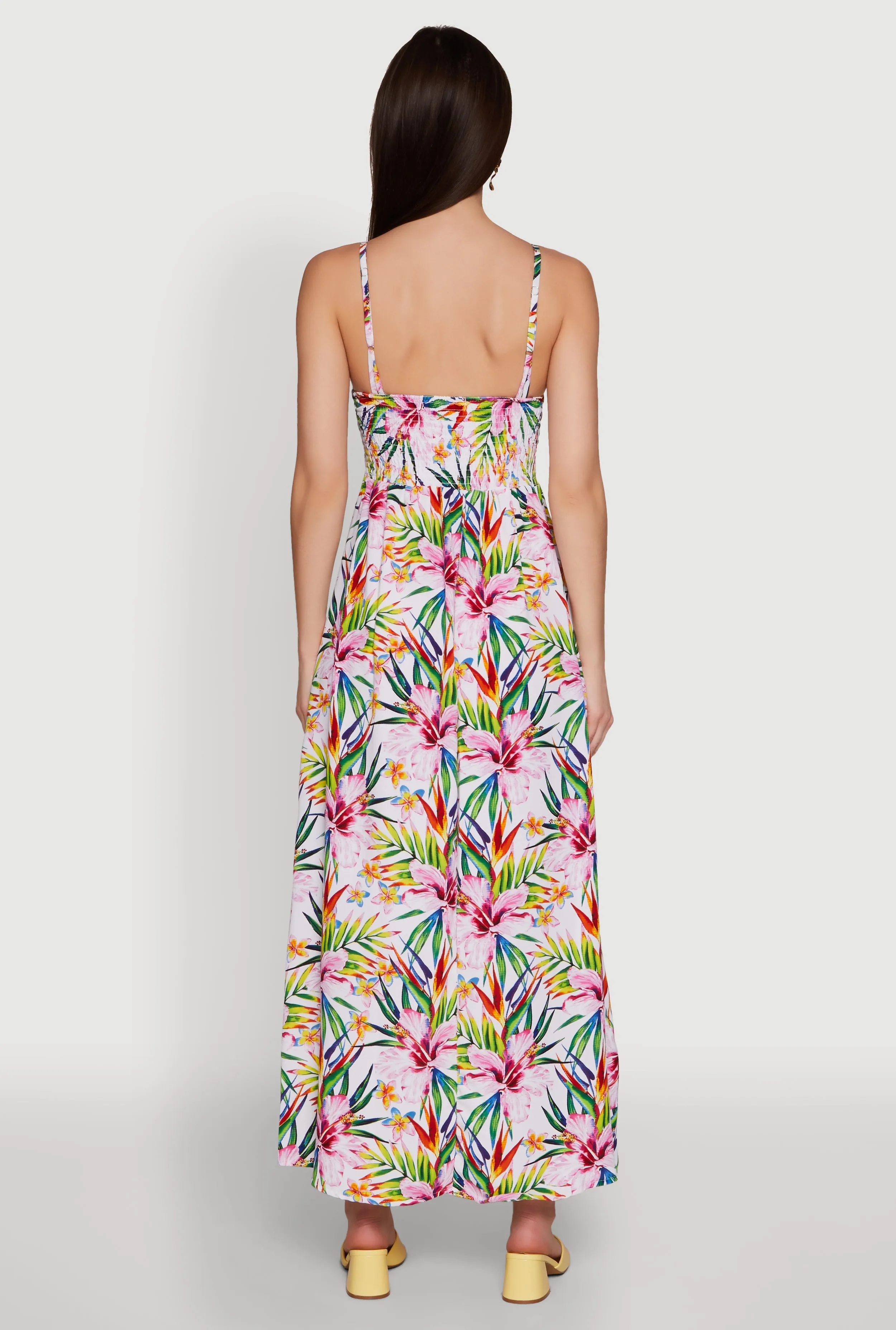 Tropical Floral Maxi Dress with V Neck and Smocked Details sold by Rainbow product image thumbnail 5