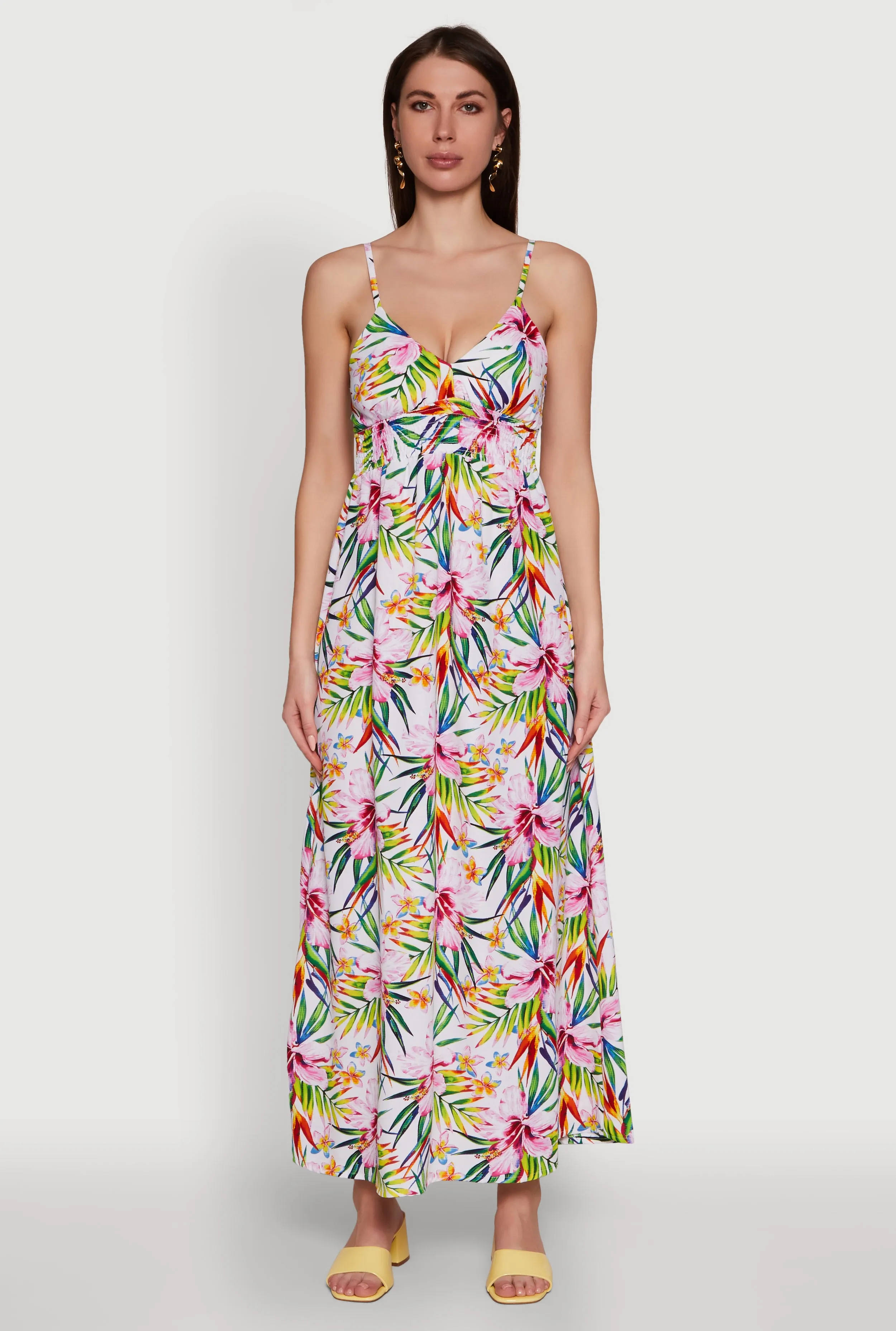 Tropical Floral Maxi Dress with V Neck and Smocked Details sold by Rainbow product image thumbnail 2