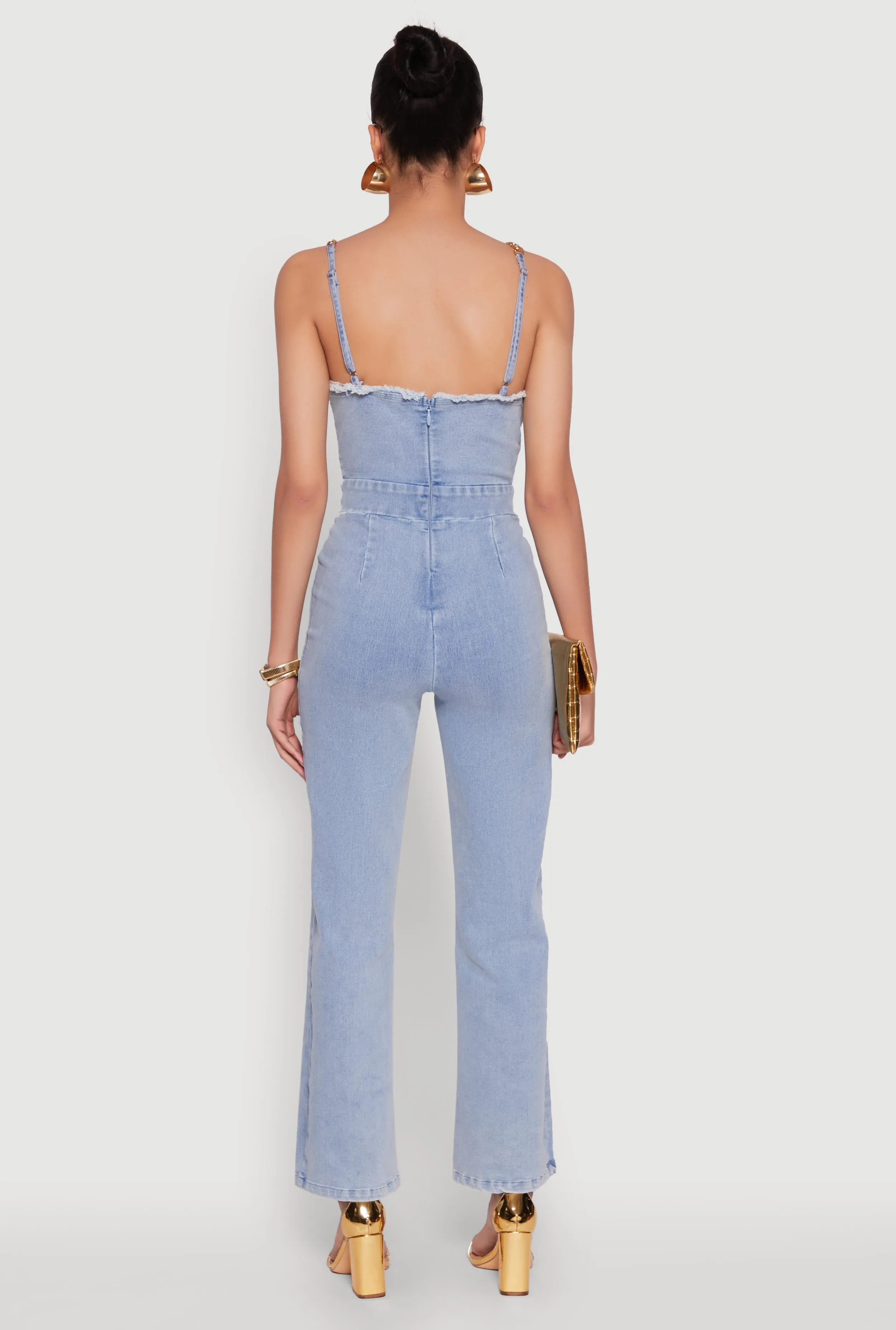 Stylish Denim Sleeveless V Neck Jumpsuit with Flared Leg sold by Rainbow product image thumbnail 5