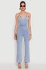 Stylish Denim Sleeveless V Neck Jumpsuit with Flared Leg sold by Rainbow