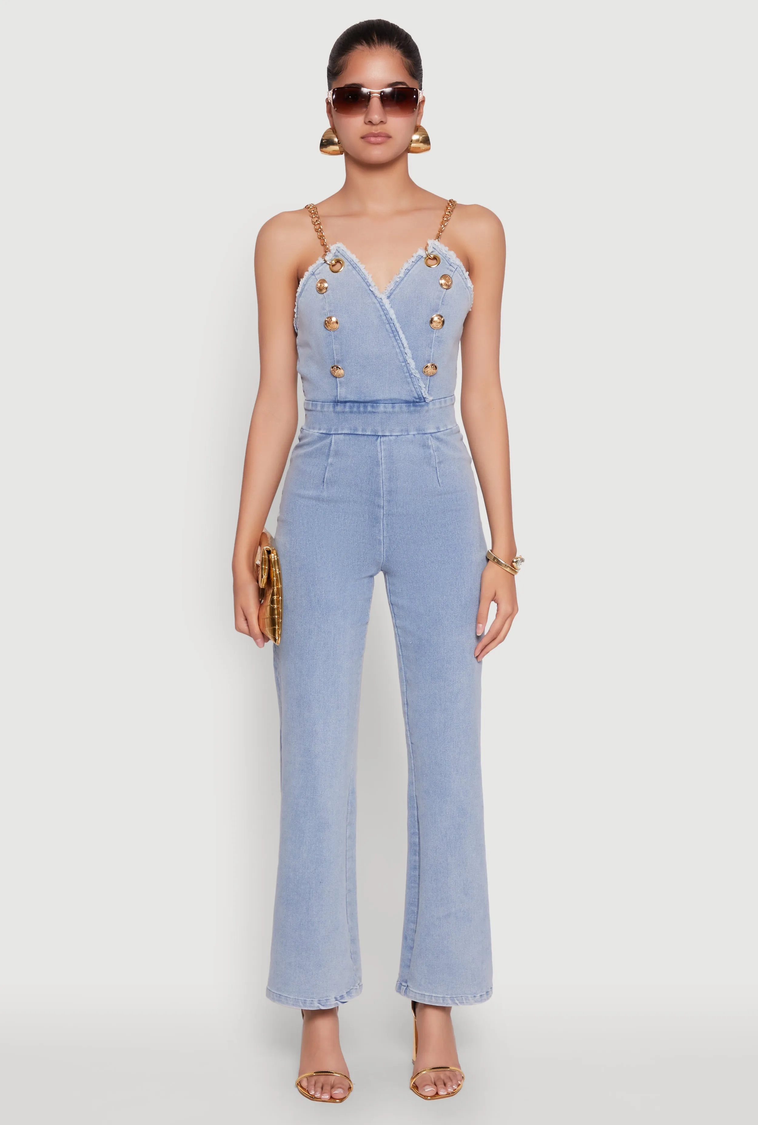 Stylish Denim Sleeveless V Neck Jumpsuit with Flared Leg sold by Rainbow product image thumbnail 2