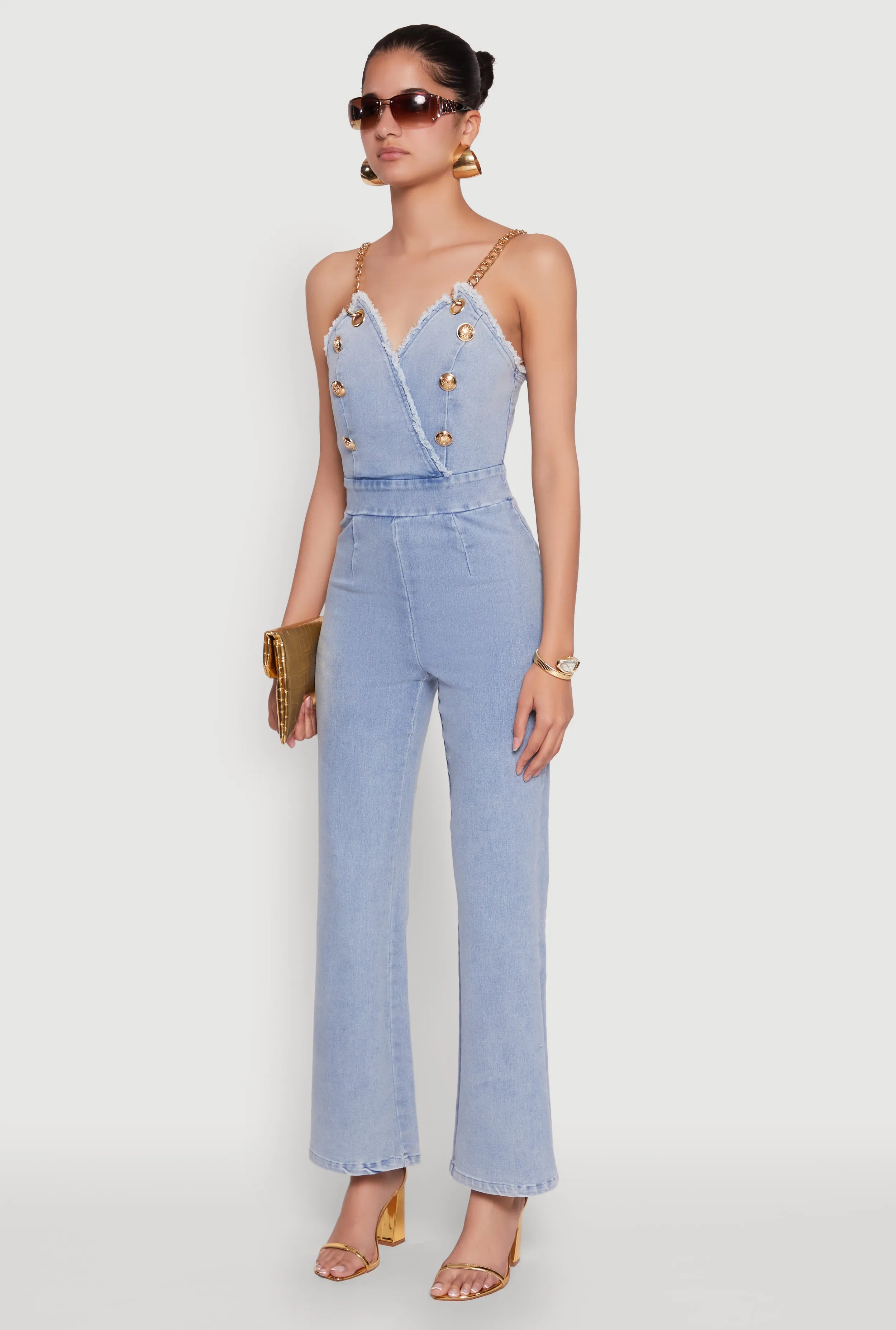Stylish Denim Sleeveless V Neck Jumpsuit with Flared Leg sold by Rainbow product image thumbnail 3