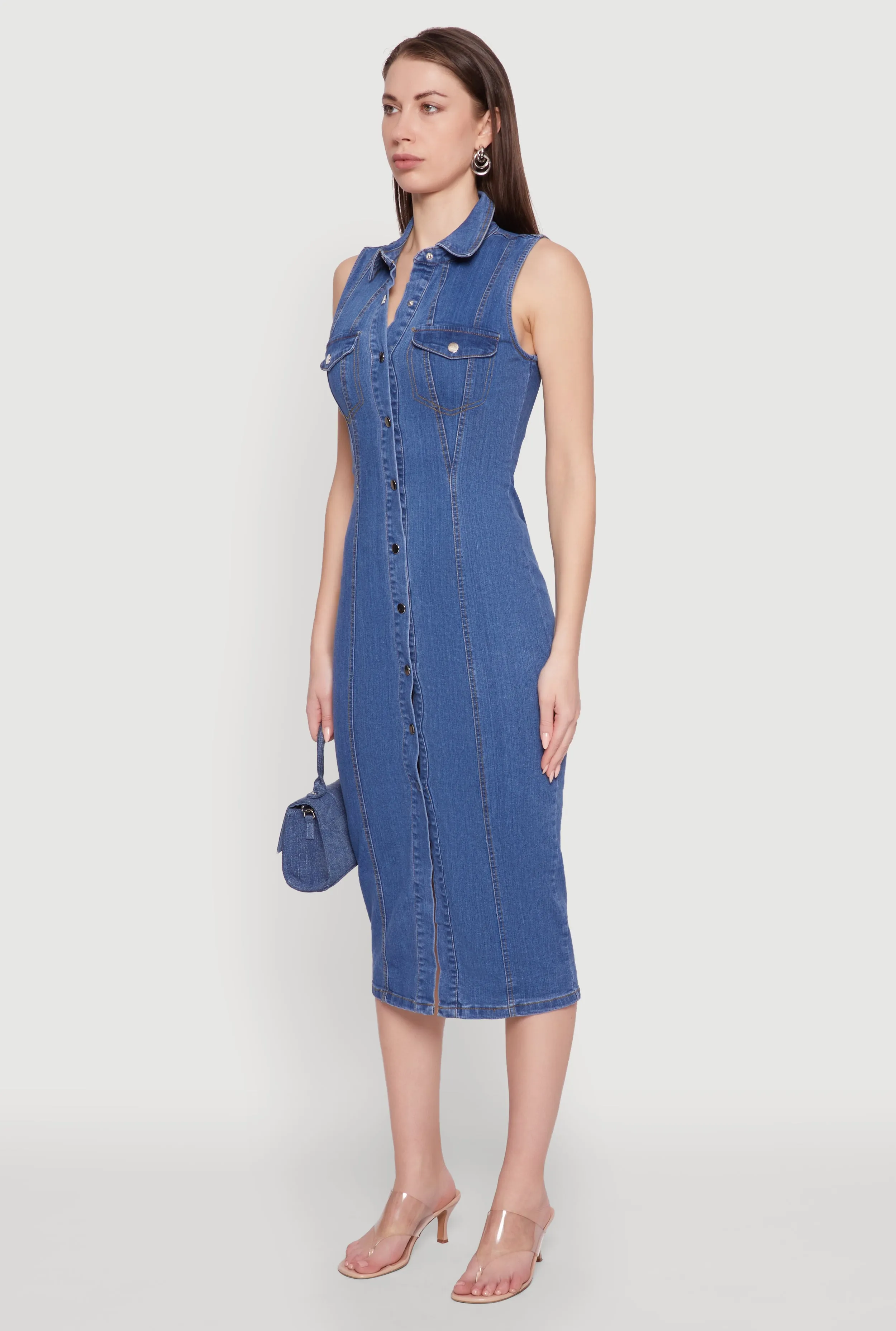 Haute Monde Denim Sleeveless Shirt Collar Dress sold by Rainbow product image thumbnail 3