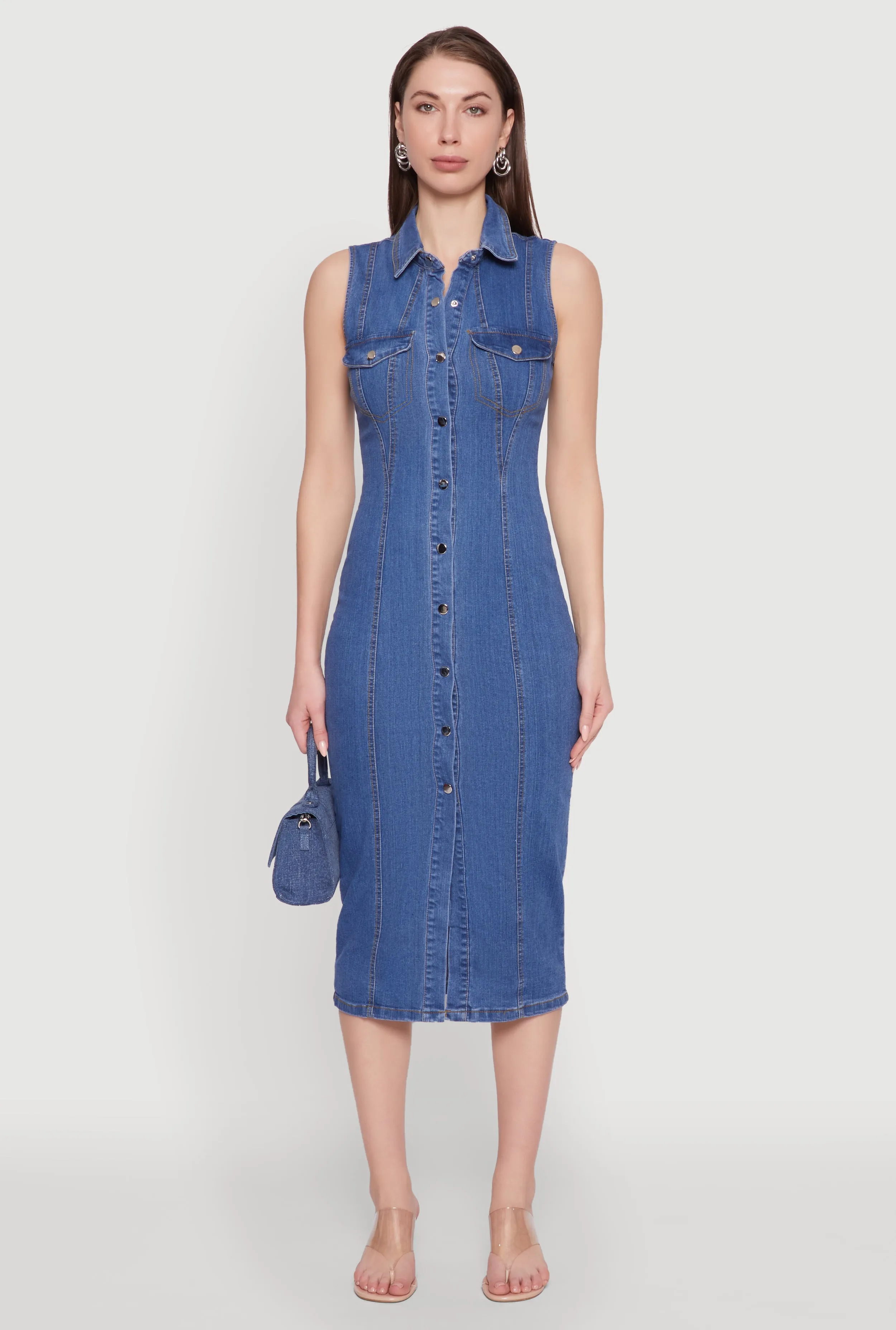 Haute Monde Denim Sleeveless Shirt Collar Dress sold by Rainbow product image thumbnail 2