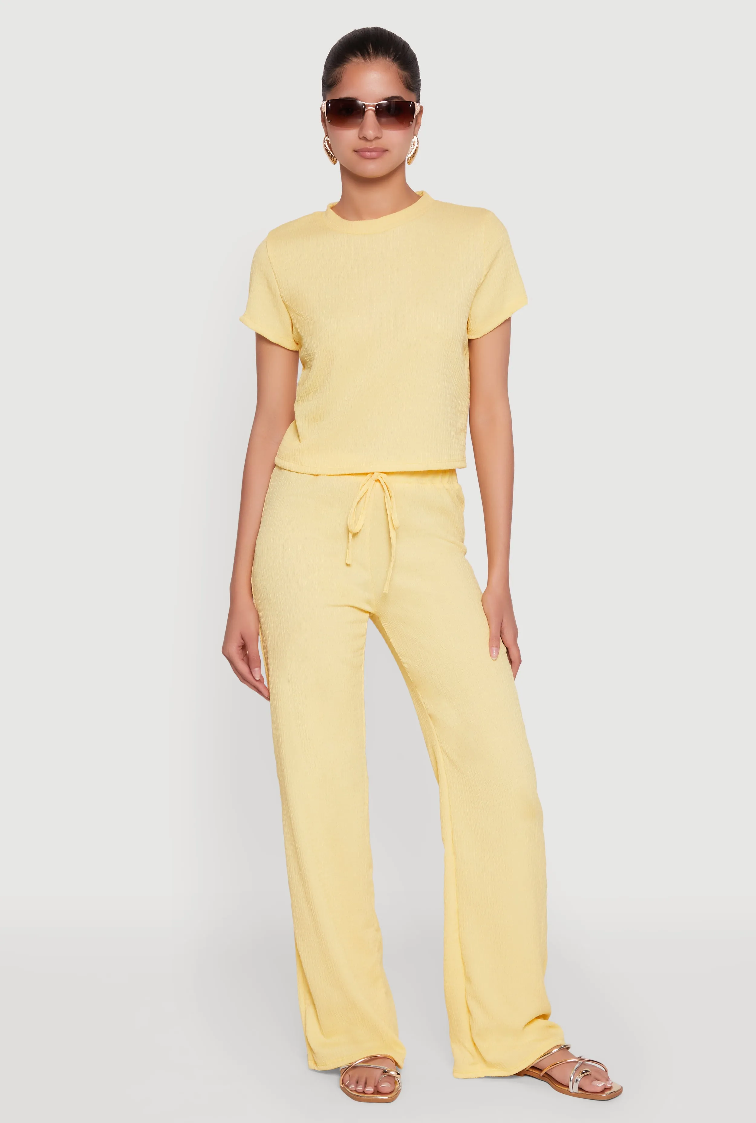 Casual Textured Knit Straight Leg Pants with Faux Drawstring sold by Rainbow product image thumbnail 2