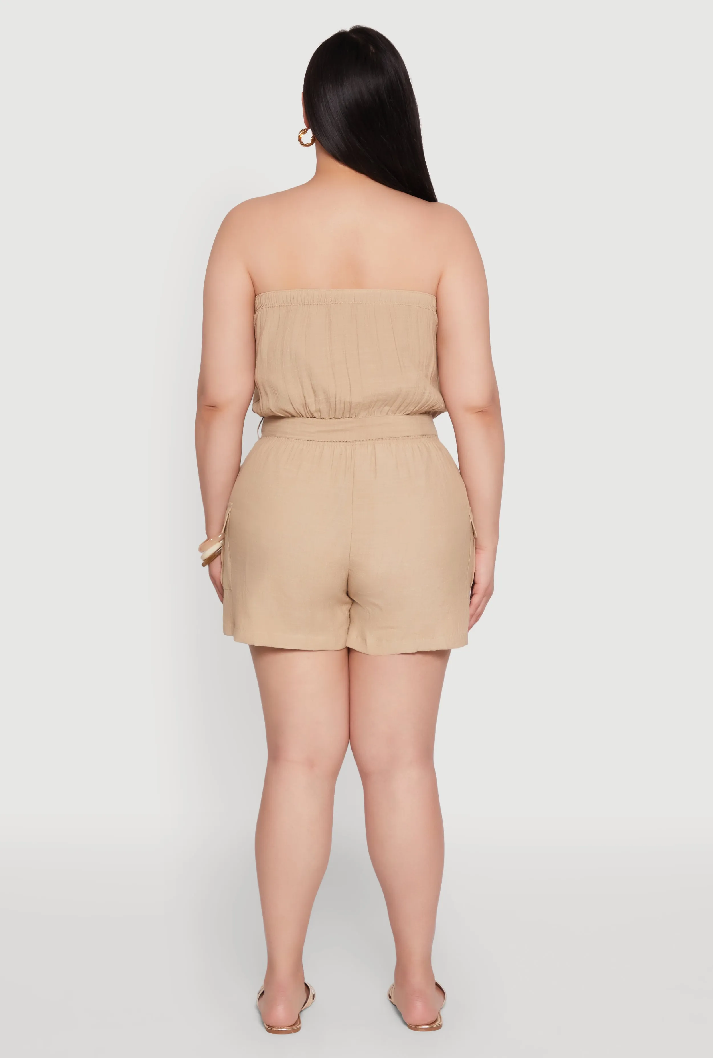 Plus Size Strapless Tie Waist Belted Romper with Faux Buttons sold by Rainbow product image thumbnail 5