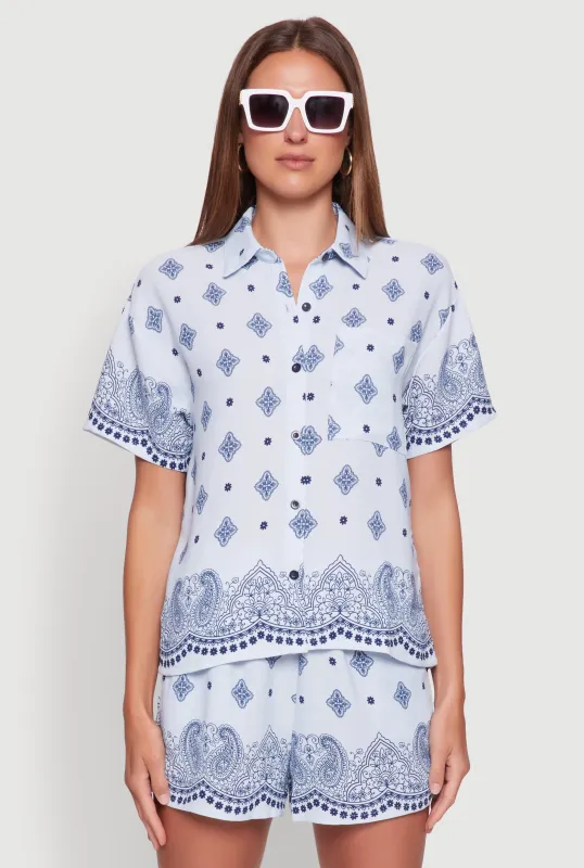 Crepe Knit Bandana Print Shirt sold by Rainbow