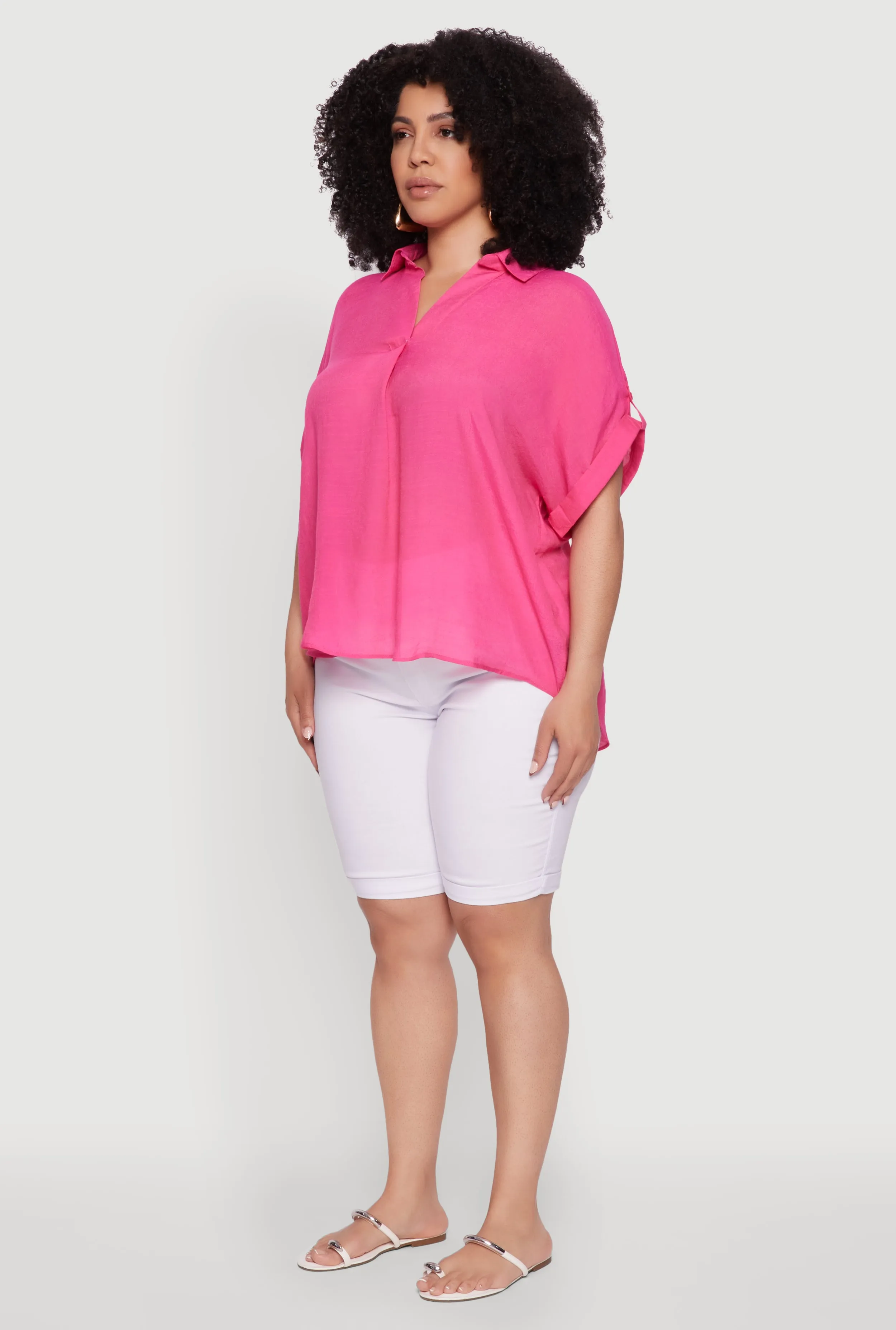 Plus Size Gauze Knit Button Front Short Sleeve Shirt sold by Rainbow product image thumbnail 5
