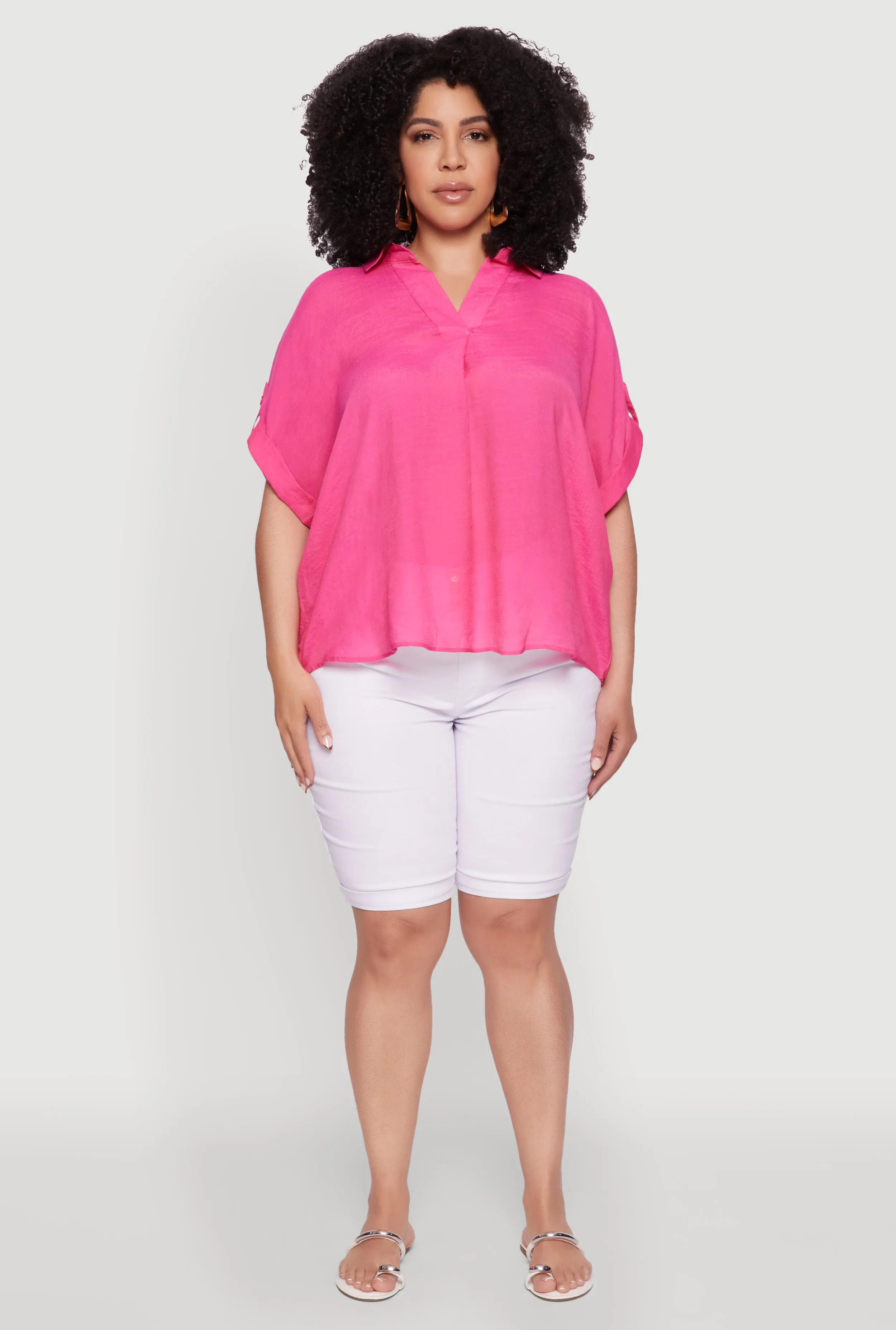 Plus Size Gauze Knit Button Front Short Sleeve Shirt sold by Rainbow product image thumbnail 3