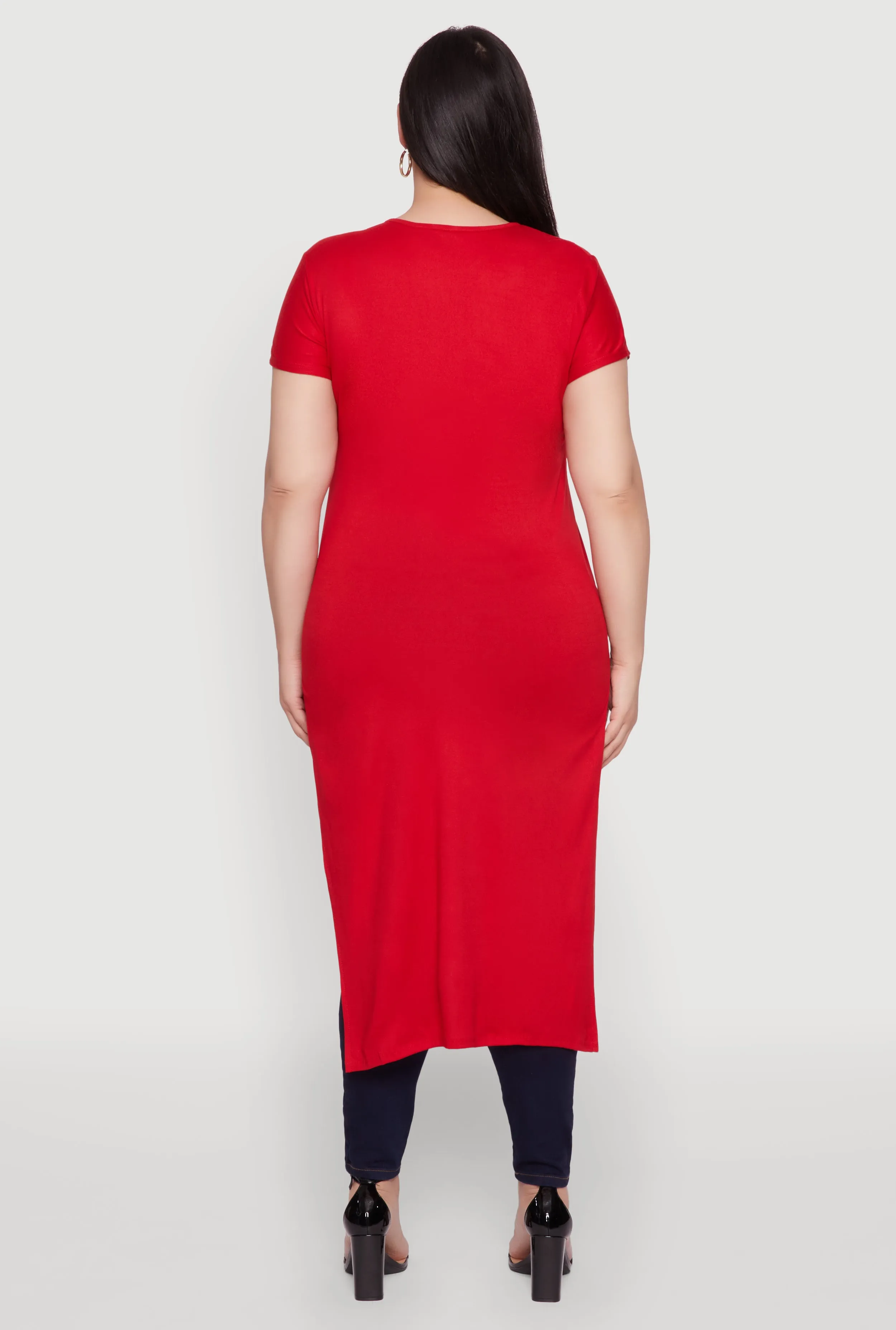 Plus Size Side Slit Faith Over Fear Foil Graphic Maxi Tee sold by Rainbow product image thumbnail 5