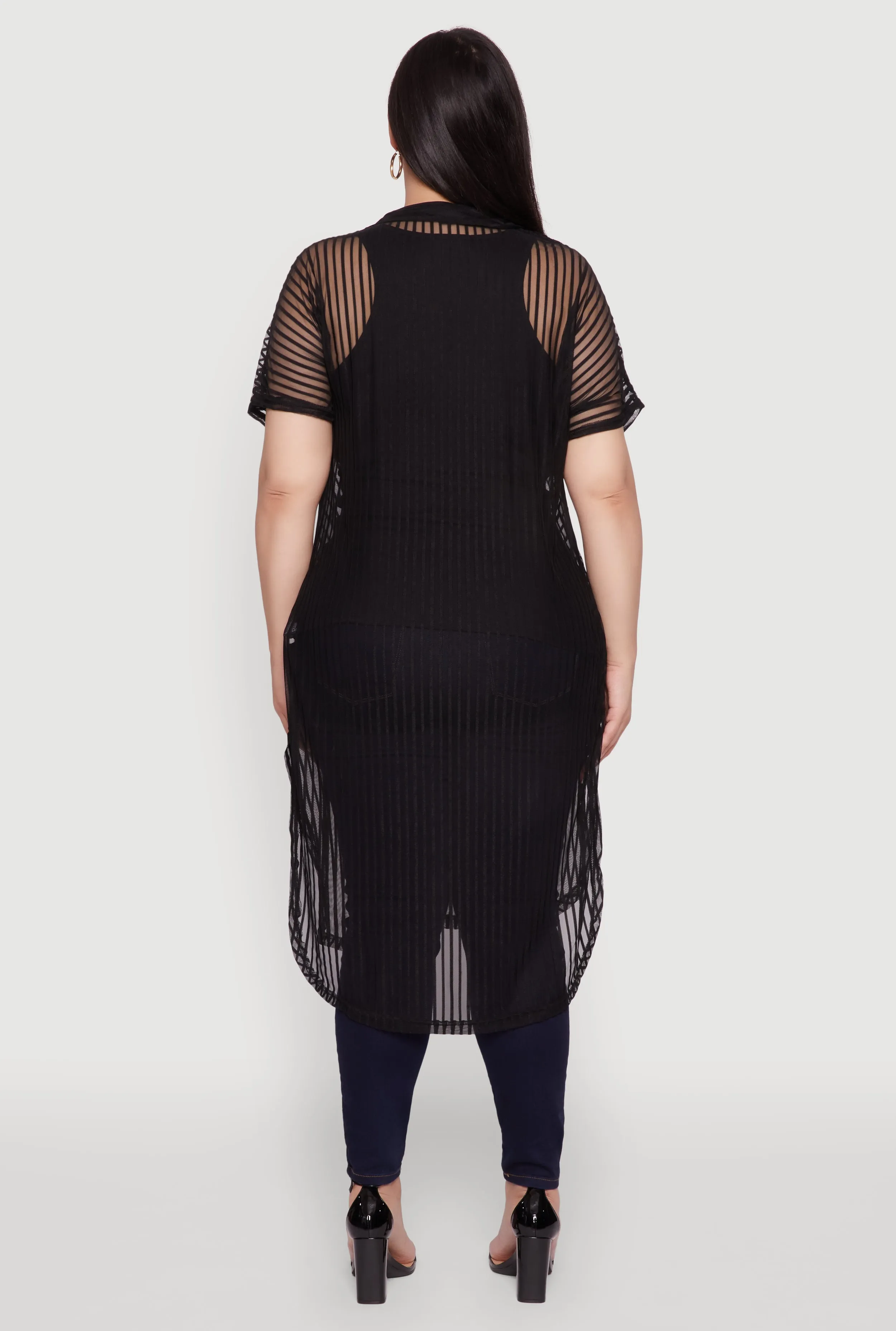 Plus Size Mesh Button Front Side Slit Shirt sold by Rainbow product image thumbnail 5