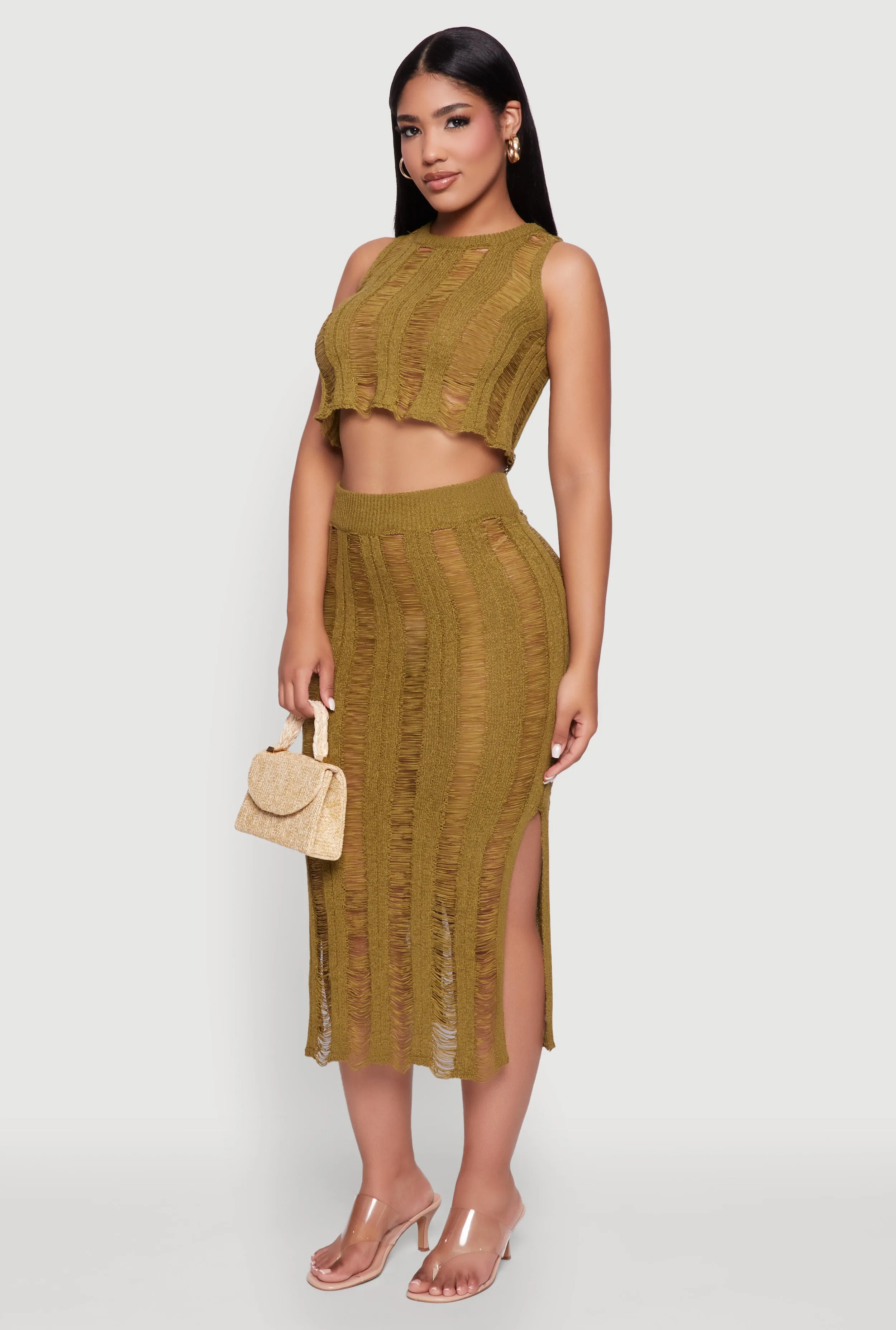 Trendy Sleeveless Distressed Crop Top sold by Rainbow product image thumbnail 3