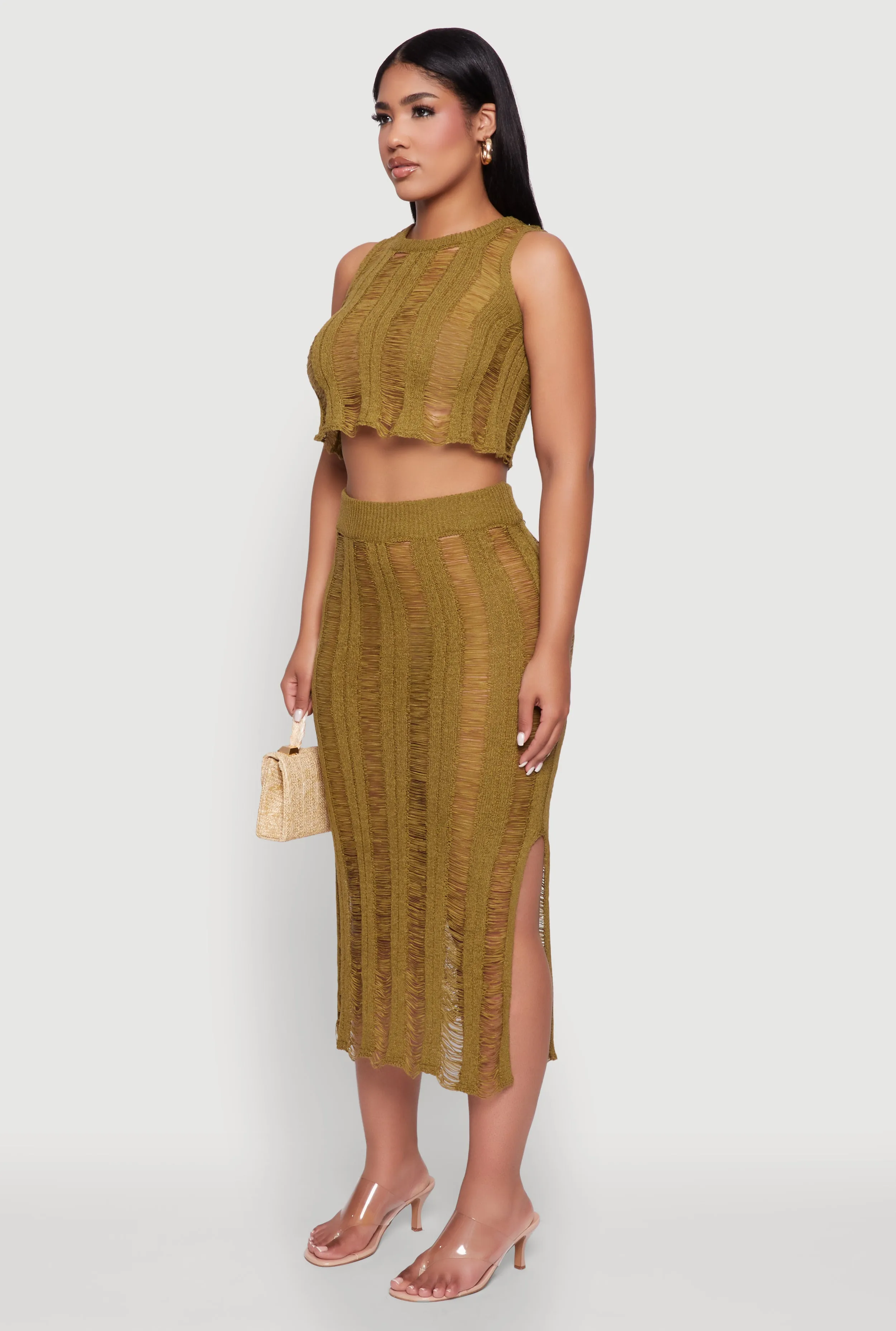 Trendy Sleeveless Distressed Crop Top sold by Rainbow product image thumbnail 5