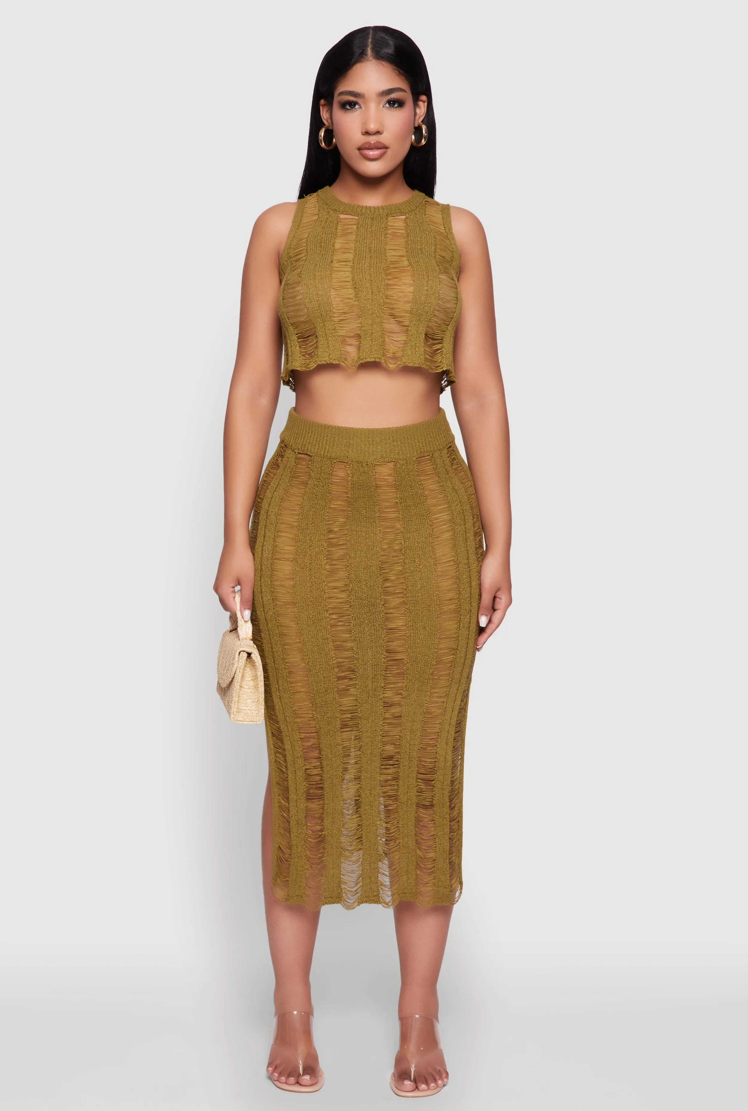 Trendy Sleeveless Distressed Crop Top sold by Rainbow product image thumbnail 2