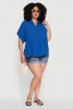 Plus Size Gauze Knit Button Front Short Sleeve Shirt sold by Rainbow