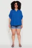 Plus Size Gauze Knit Button Front Short Sleeve Shirt sold by Rainbow