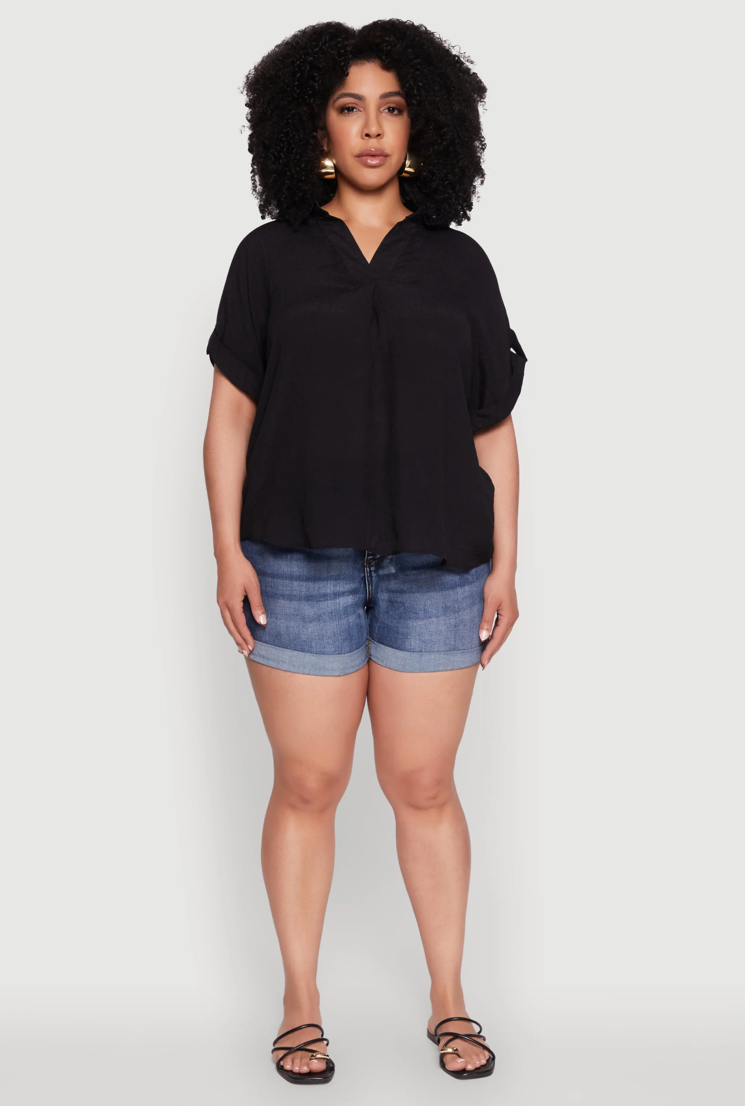 Plus Size Gauze Knit Button Front Short Sleeve Shirt sold by Rainbow product image thumbnail 3