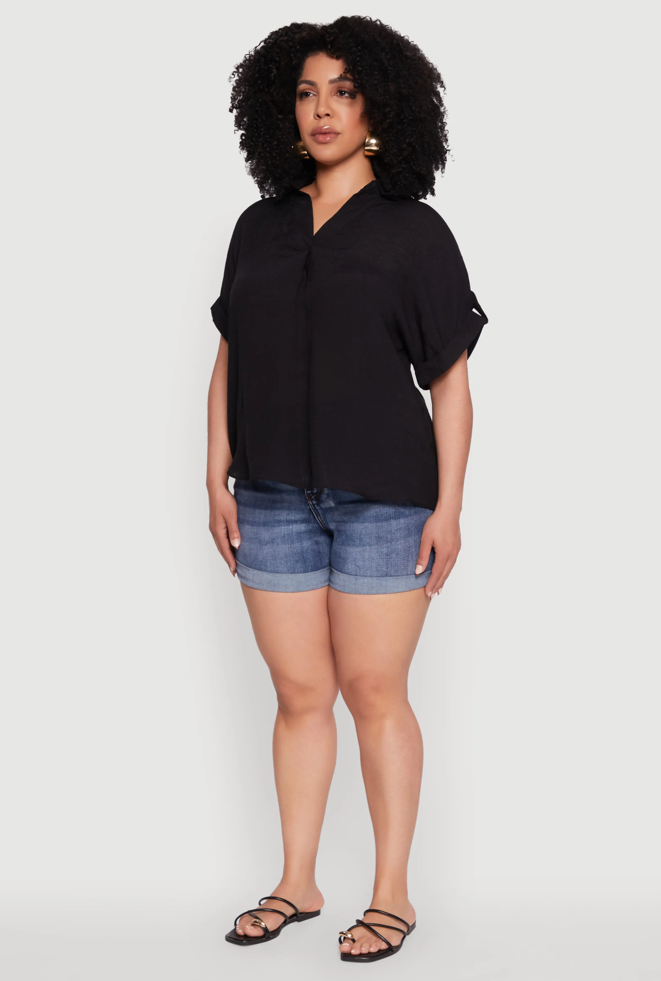 Plus Size Gauze Knit Button Front Short Sleeve Shirt sold by Rainbow product image thumbnail 5