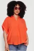 Plus Size Gauze Knit Button Front Short Sleeve Shirt sold by Rainbow