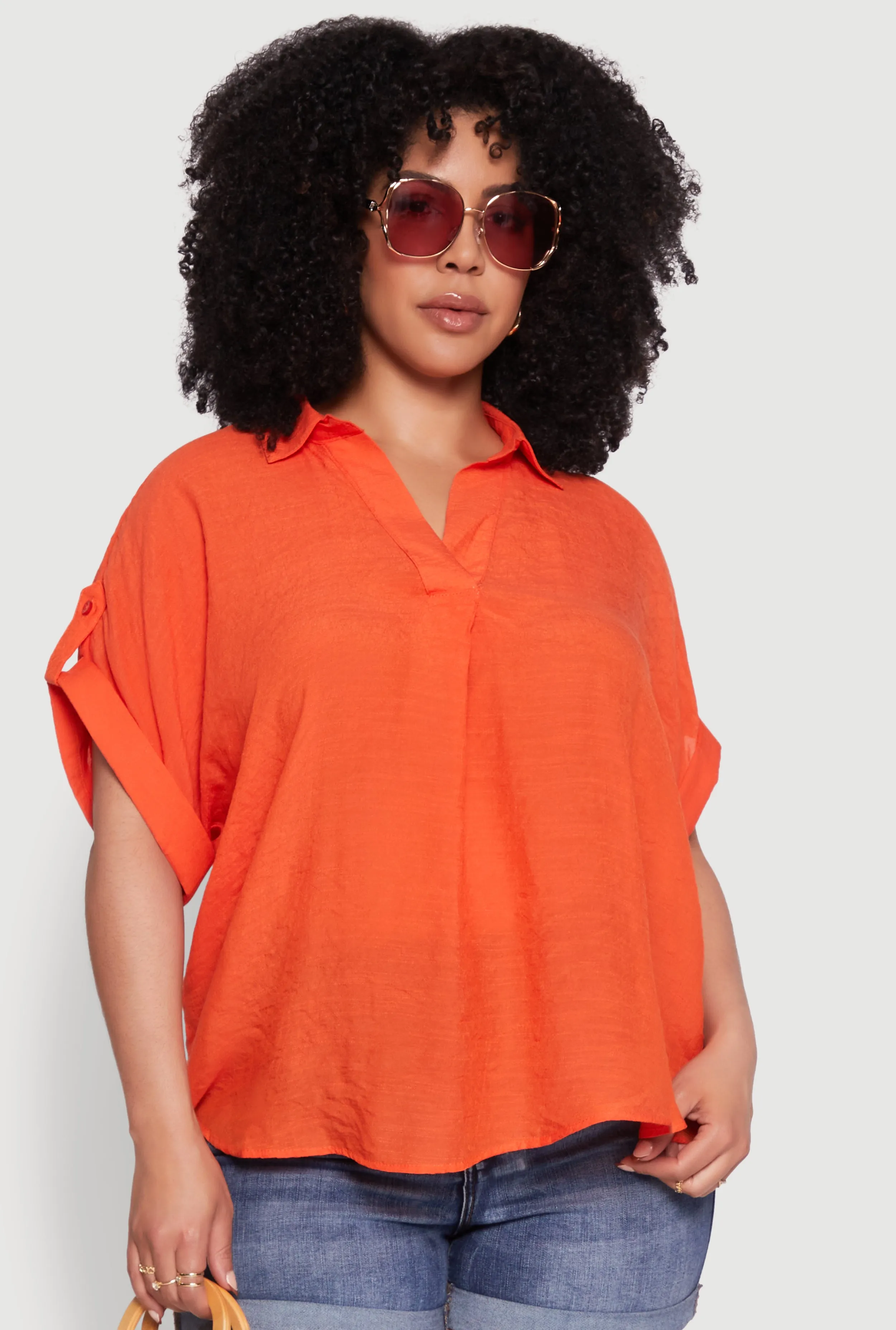 Plus Size Gauze Knit Button Front Short Sleeve Shirt sold by Rainbow product image thumbnail 2