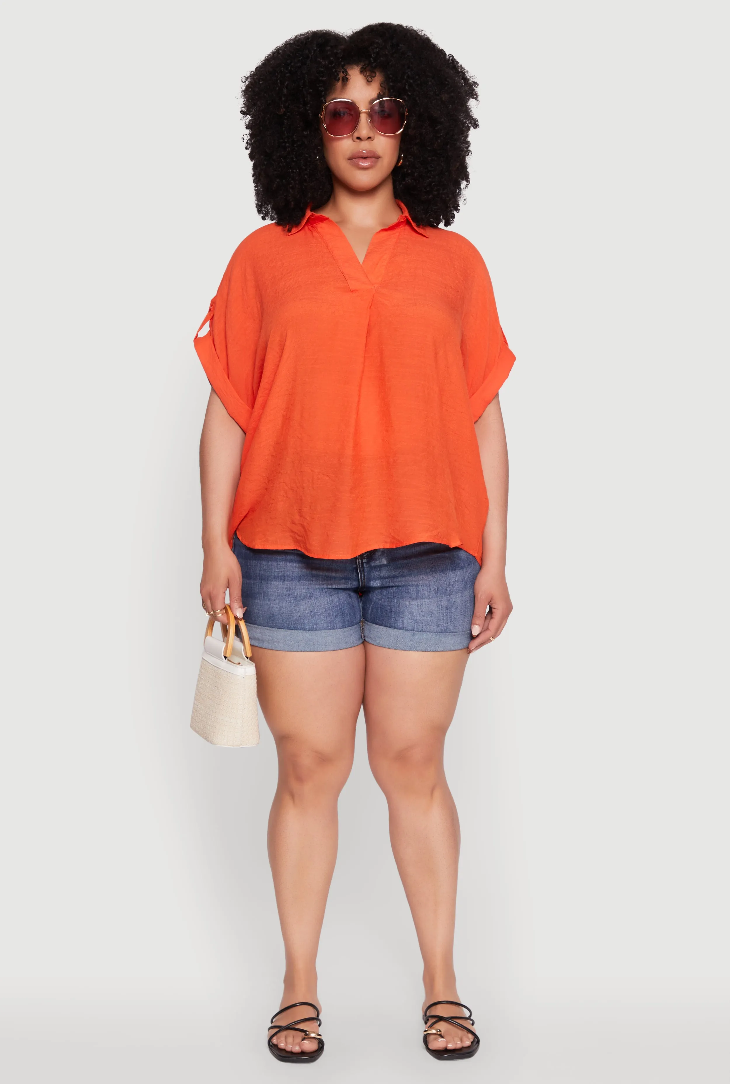 Plus Size Gauze Knit Button Front Short Sleeve Shirt sold by Rainbow product image thumbnail 3