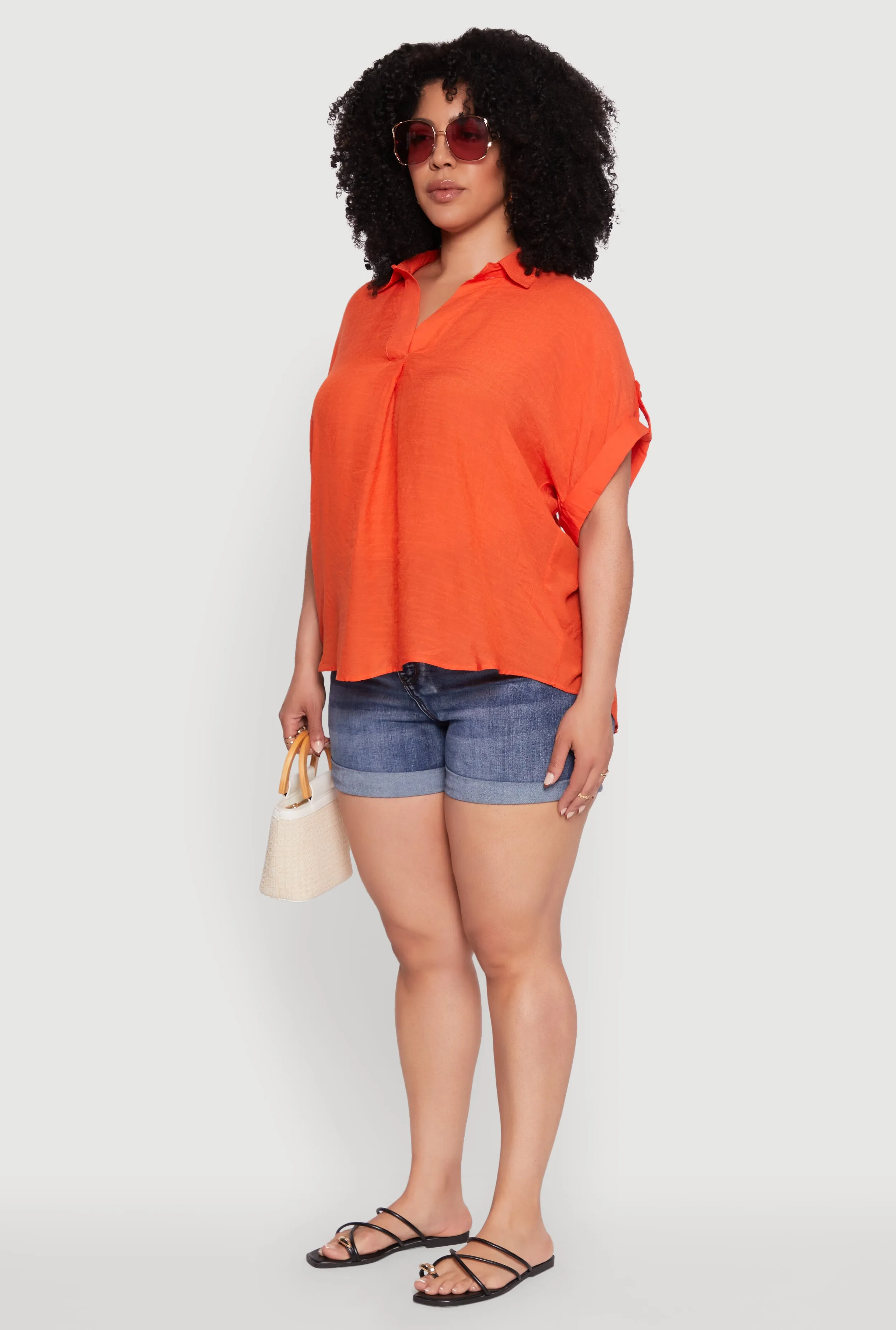 Plus Size Gauze Knit Button Front Short Sleeve Shirt sold by Rainbow product image thumbnail 5
