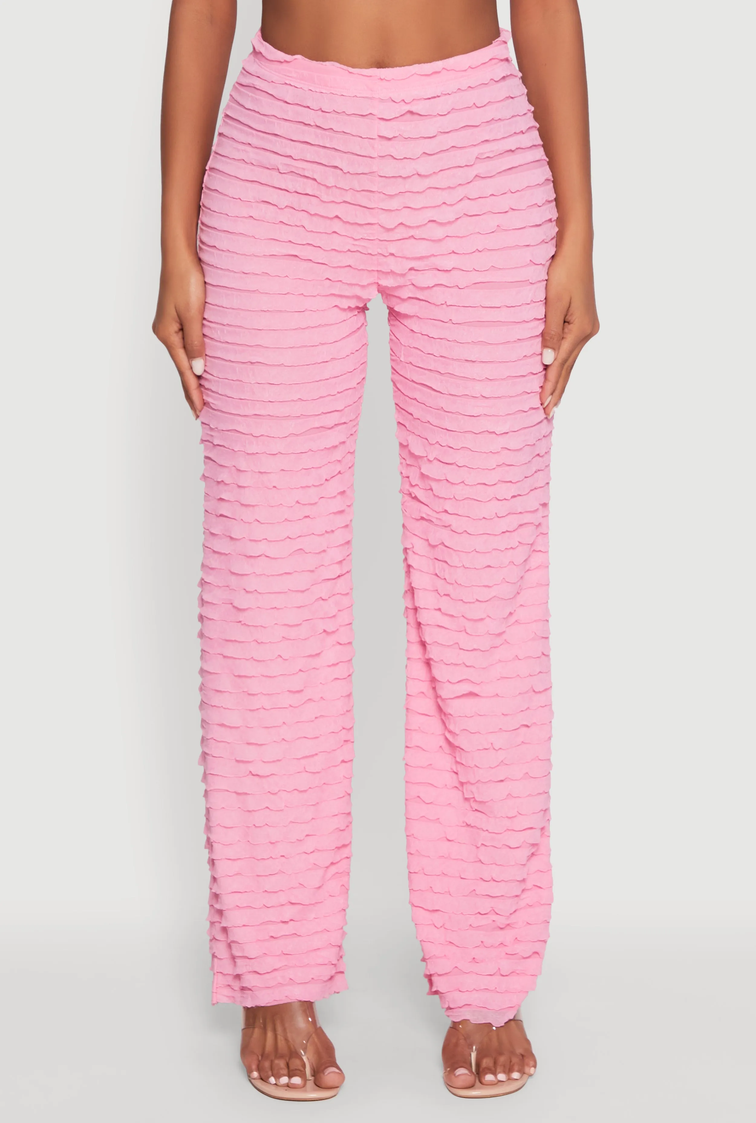 Mesh Lettuce Edge Ruffle Casual Straight Pants sold by Rainbow product image thumbnail 3