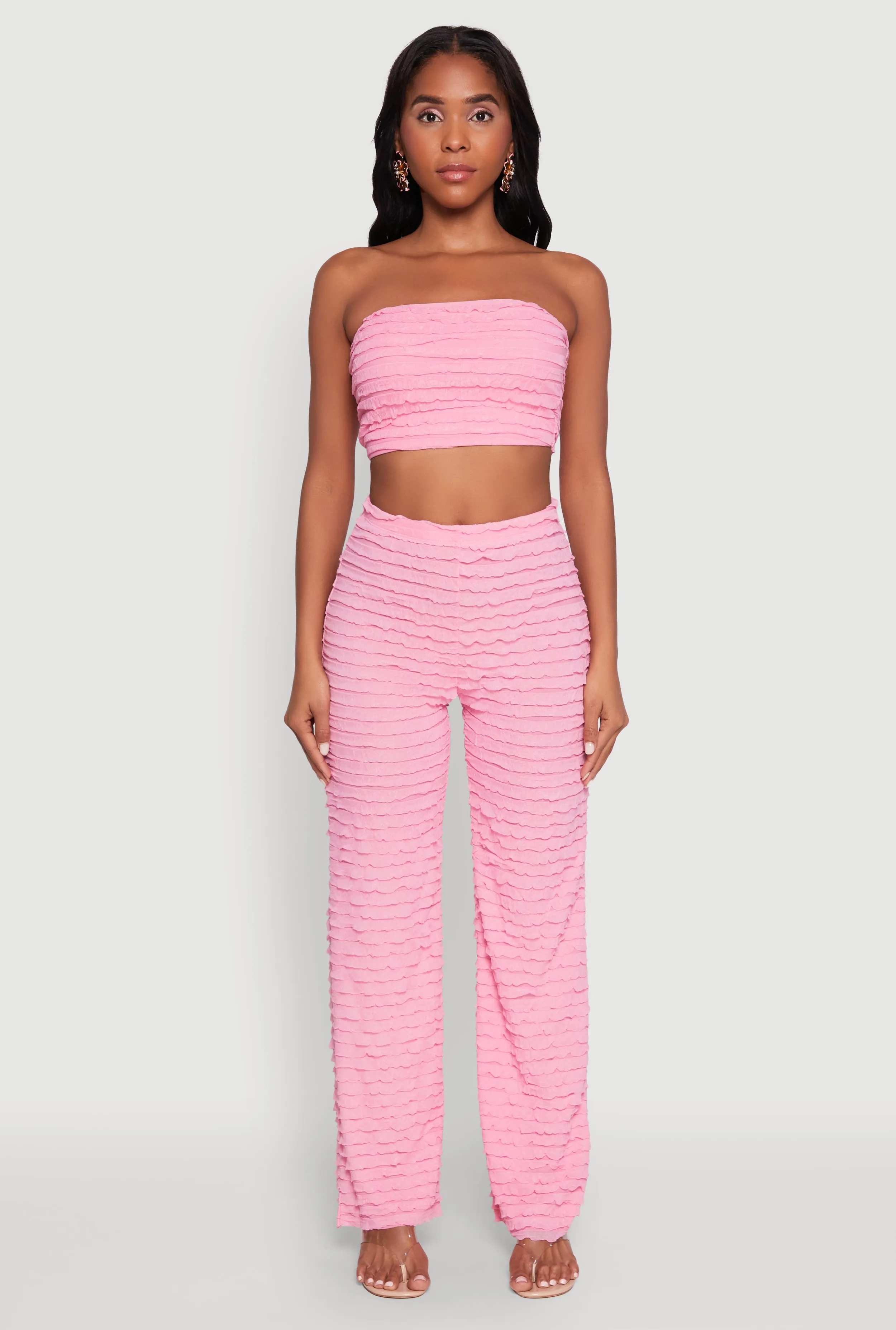 Mesh Lettuce Edge Ruffle Casual Straight Pants sold by Rainbow