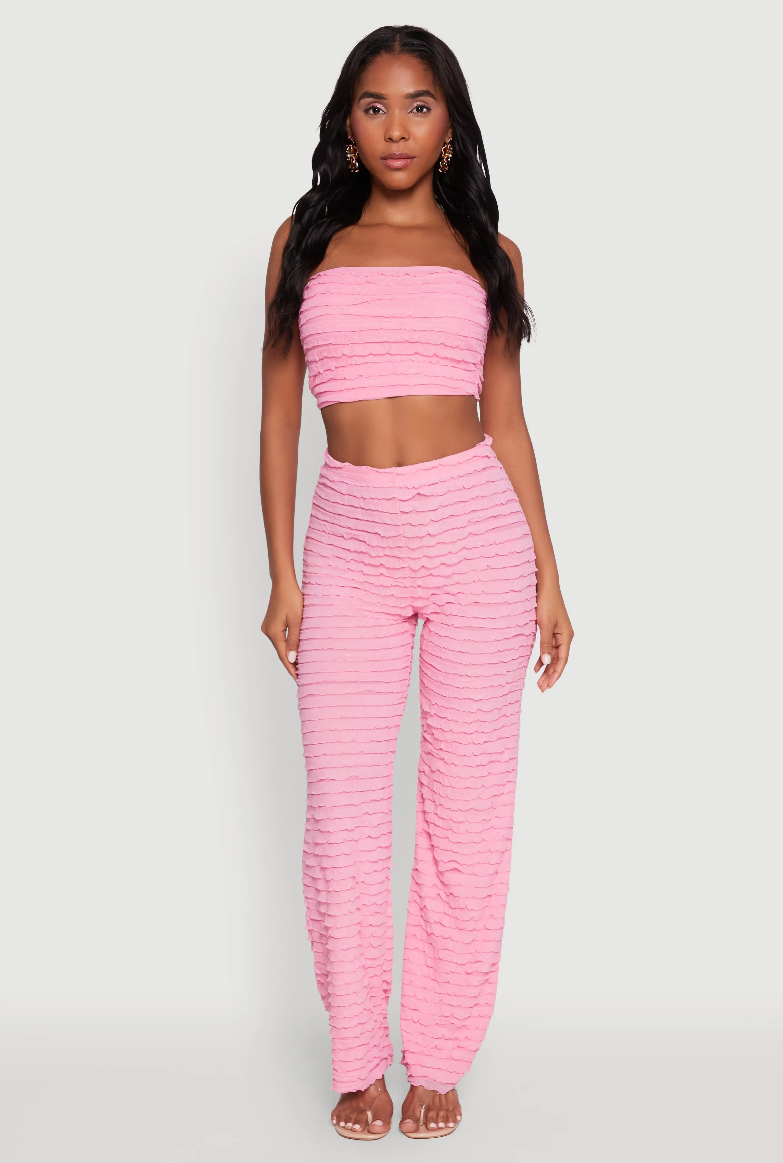 Mesh Lettuce Edge Ruffle Casual Straight Pants sold by Rainbow product image thumbnail 2