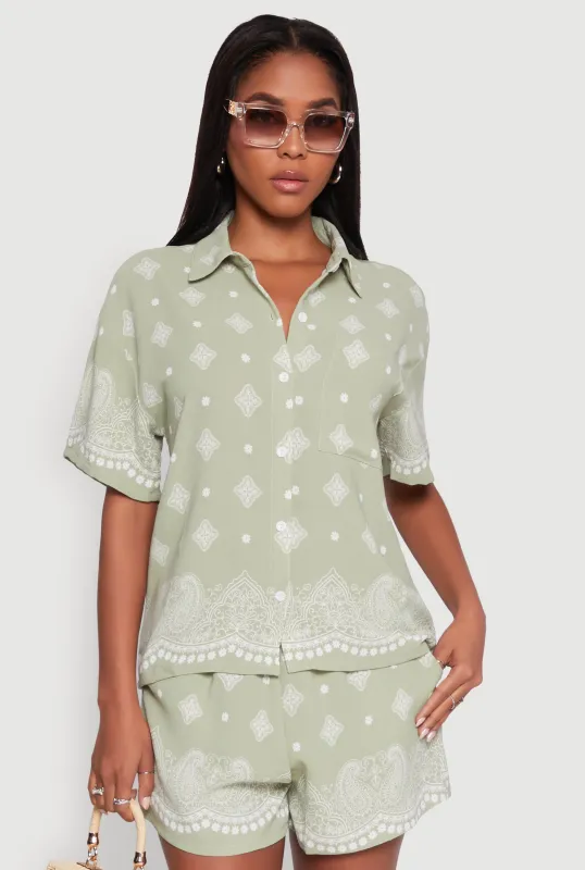 Crepe Knit Bandana Print Shirt sold by Rainbow