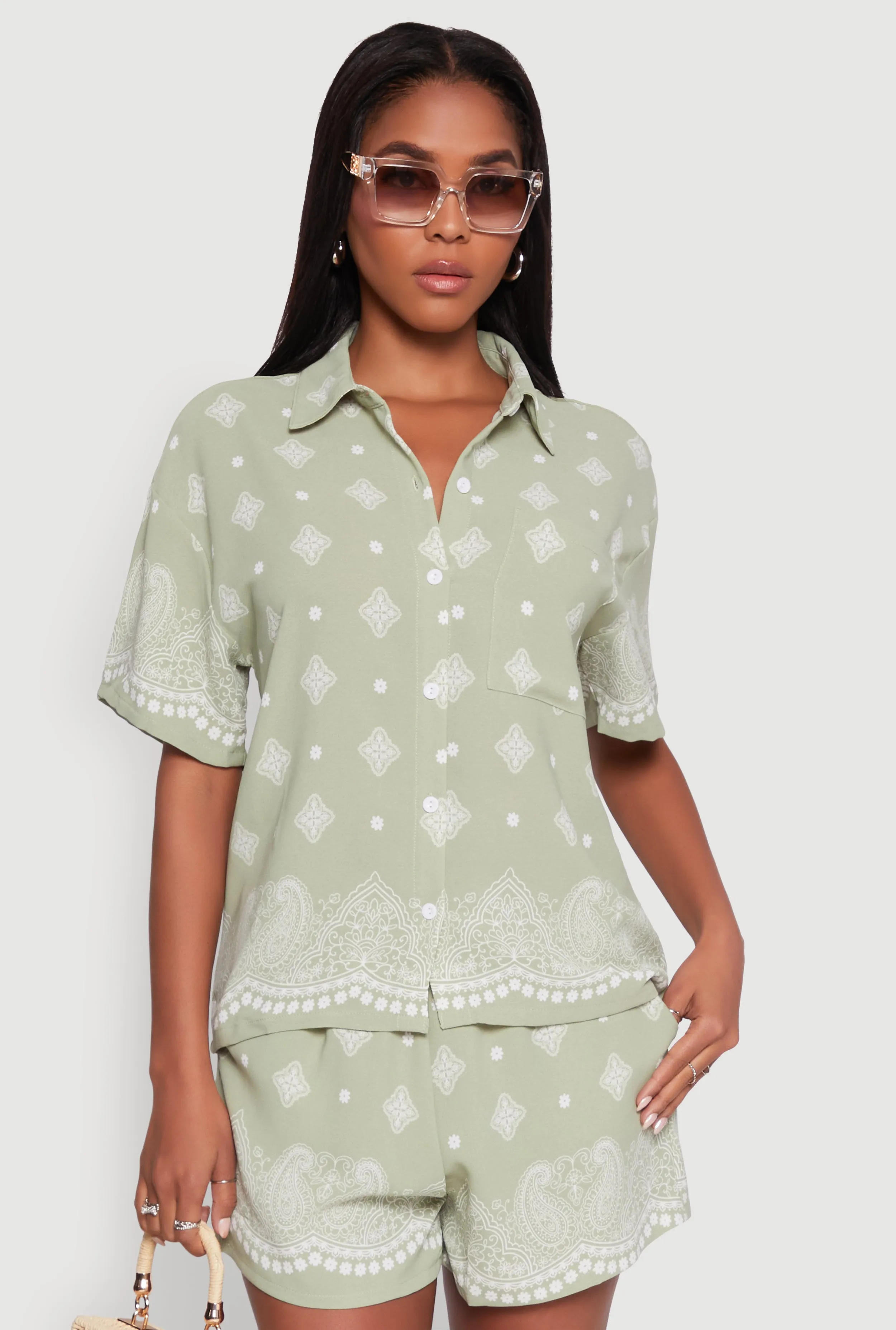 Crepe Knit Bandana Print Shirt sold by Rainbow