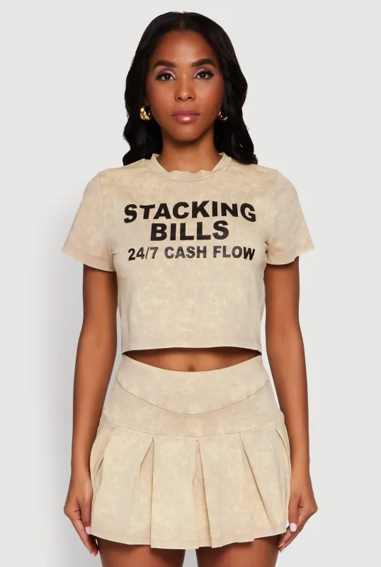 Trendy Mineral Wash Stacking Bills Graphic Crop Top sold by Rainbow