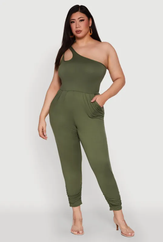 Plus Size Keyhole One Shoulder Jumpsuit sold by Rainbow